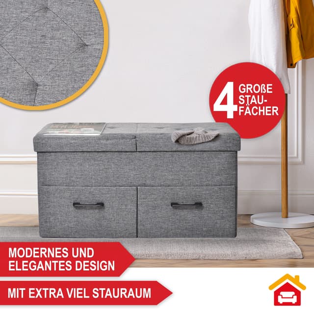 Klappbare Polster Sitzbank mit Stauraum | 2/3 Schubladen | Sitztruhe
