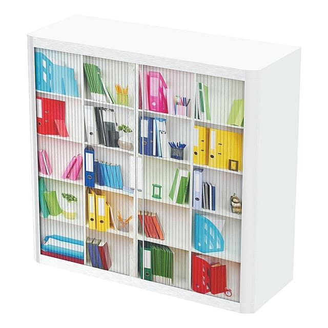 Gemusterter Rollladenschrank - Büroregal mit Lamellentür