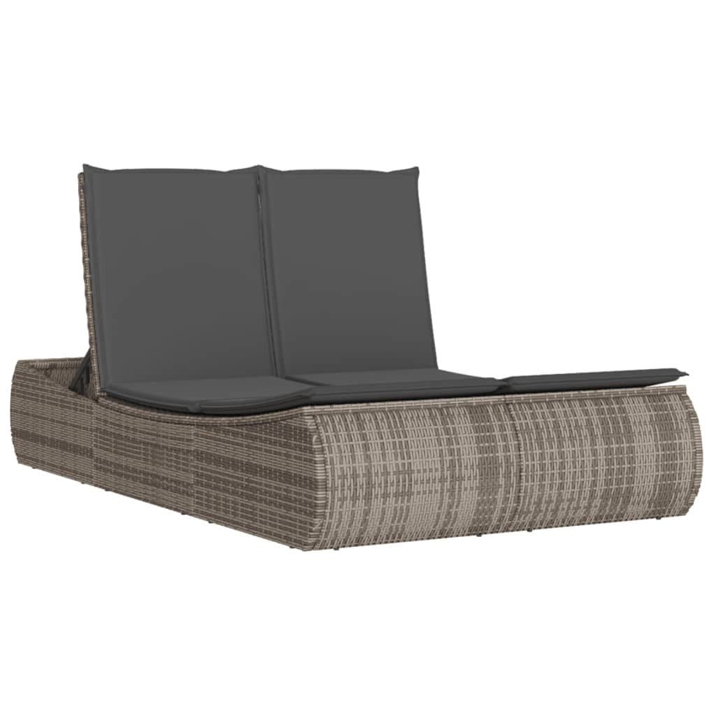 vidaXL Doppel-Sonnenliege Grau PE-Rattan mit Kissen - Bild 2