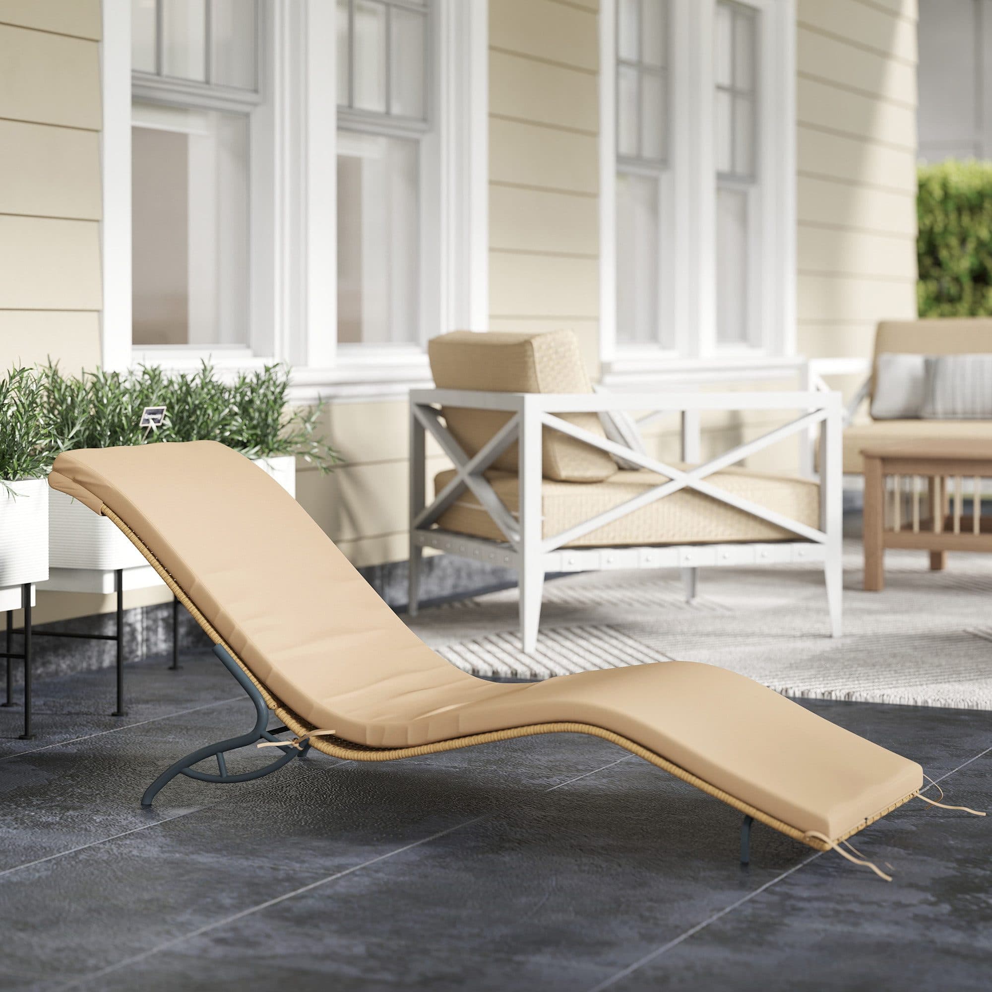 Outsunny Gartenliege mit Kissen Beige Polyrattan - Bild 2