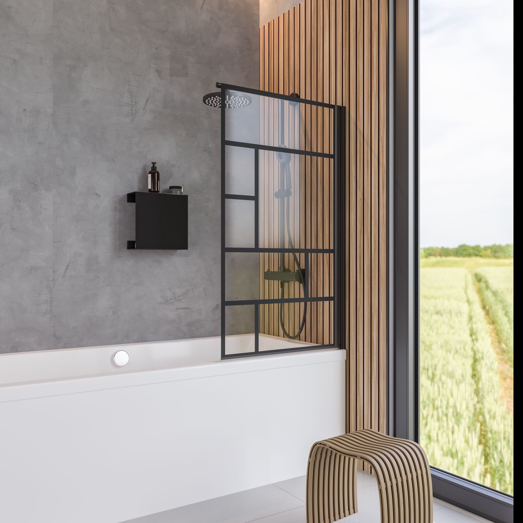 Schulte Badewannenfaltwand Duschwand für Badewanne, Dekor Atelier 1, Glas, 1-tlg, 70x130 cm, pendelbar, 5 mm Sicherheitsglas - Bild 2