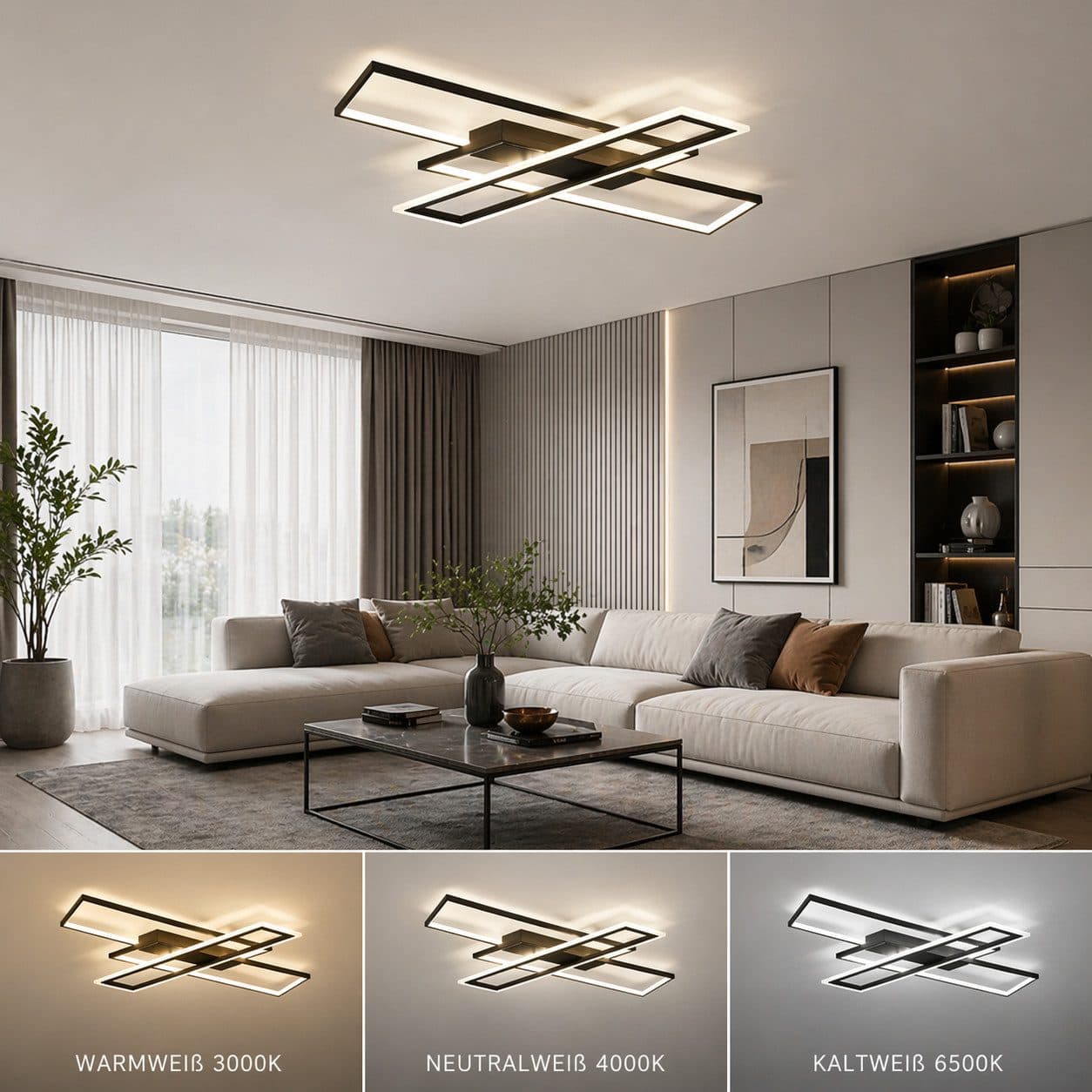 OYLCDI LED Deckenleuchte 72W Dimmbar Schwarz mit Fernbedienung - Bild 2