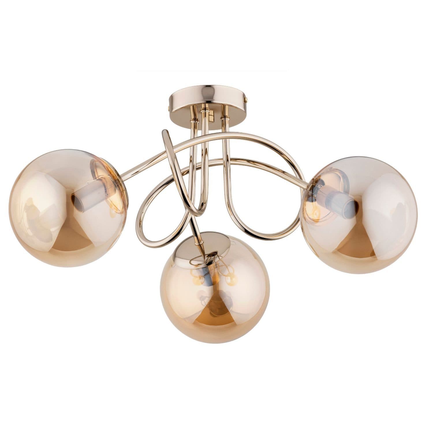 Licht-Erlebnisse Deckenleuchte BRIONI 3-flammig Rauchglas Metall Gold E14 Retro
