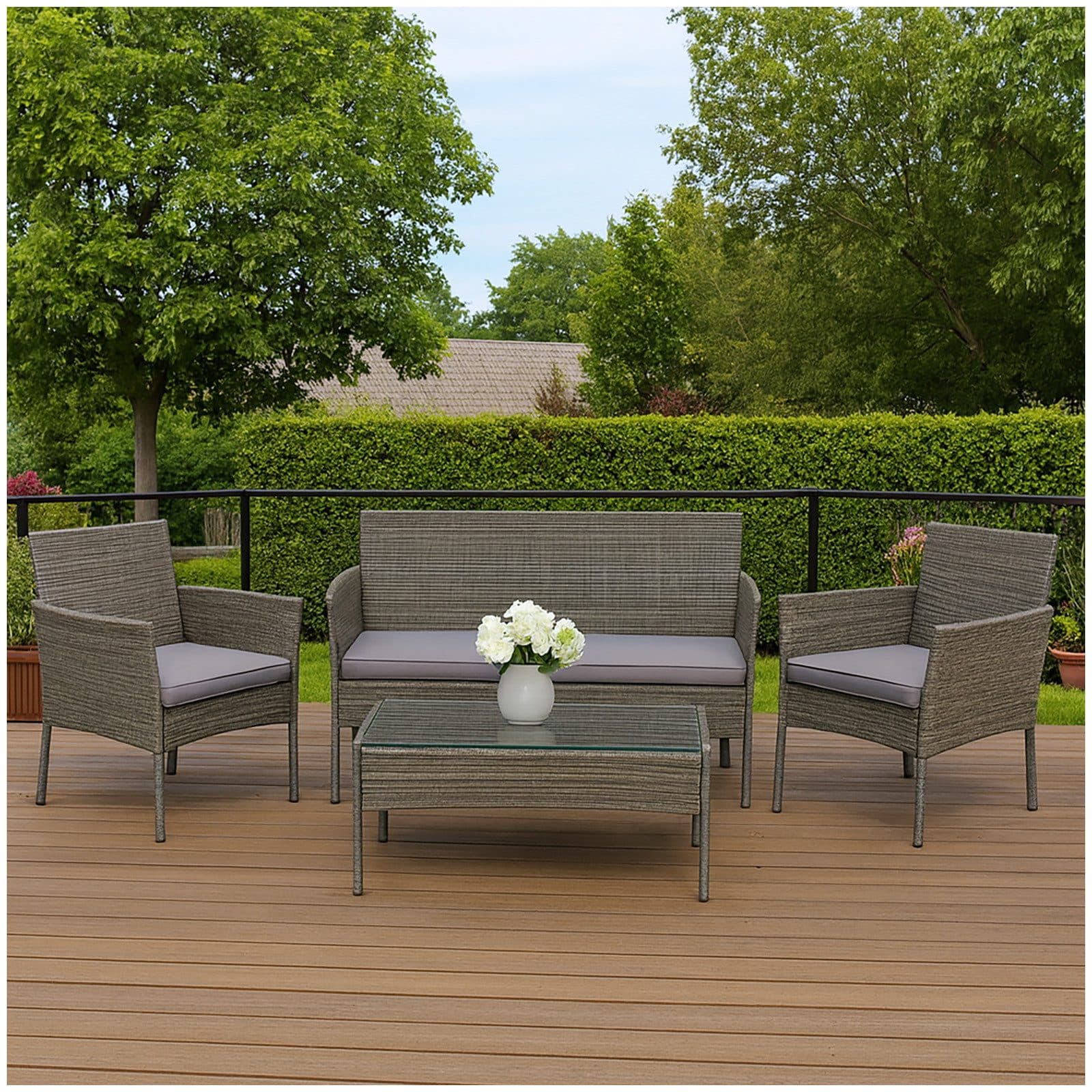 HTI-Living Garten-Essgruppe Grau 4-teilig mit Glasplatte - Bild 2