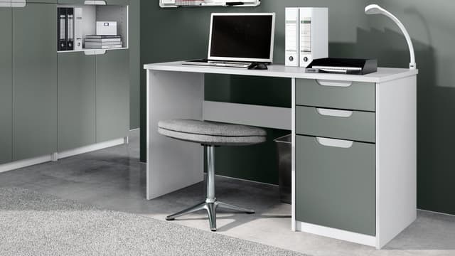 Bürotisch mit Schubladen und Tür - Weiß matt/Graphit seidenmatt