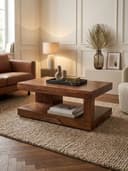 KADIMA DESIGN Couchtisch Massivholz 90x60x40 cm Wohnzimmertisch braun Bild 2