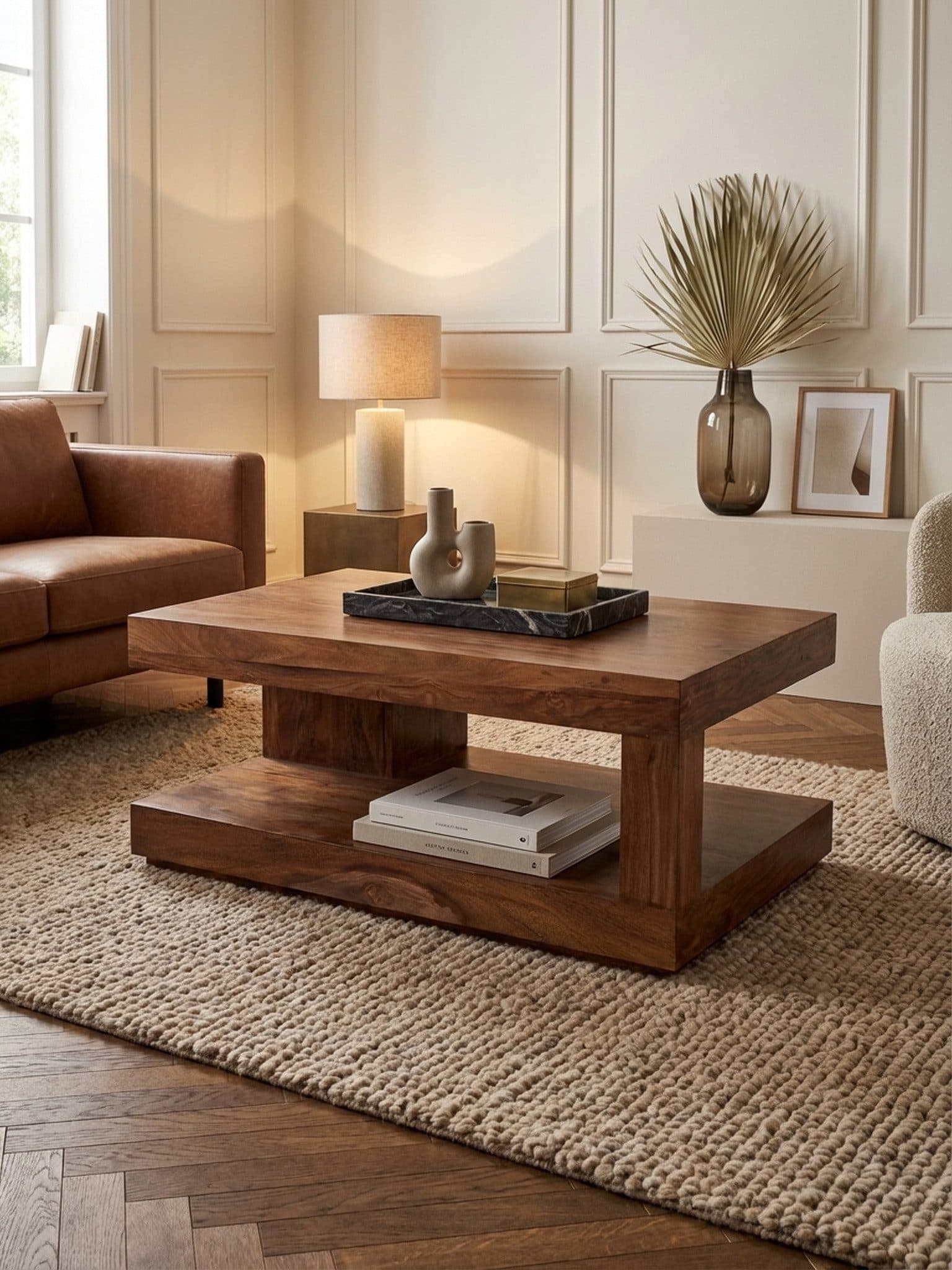 KADIMA DESIGN Couchtisch Massivholz 90x60x40 cm Wohnzimmertisch braun - Bild 2