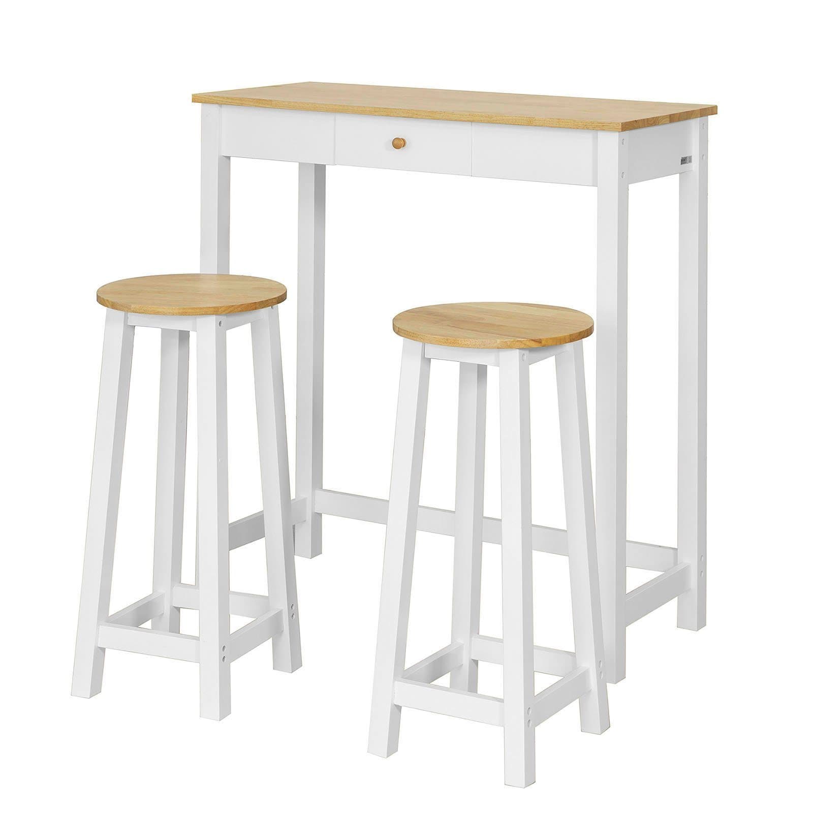SoBuy Bartisch FWT50 3-teilig mit 2 Hockern Natur/Weiß - Bild 2