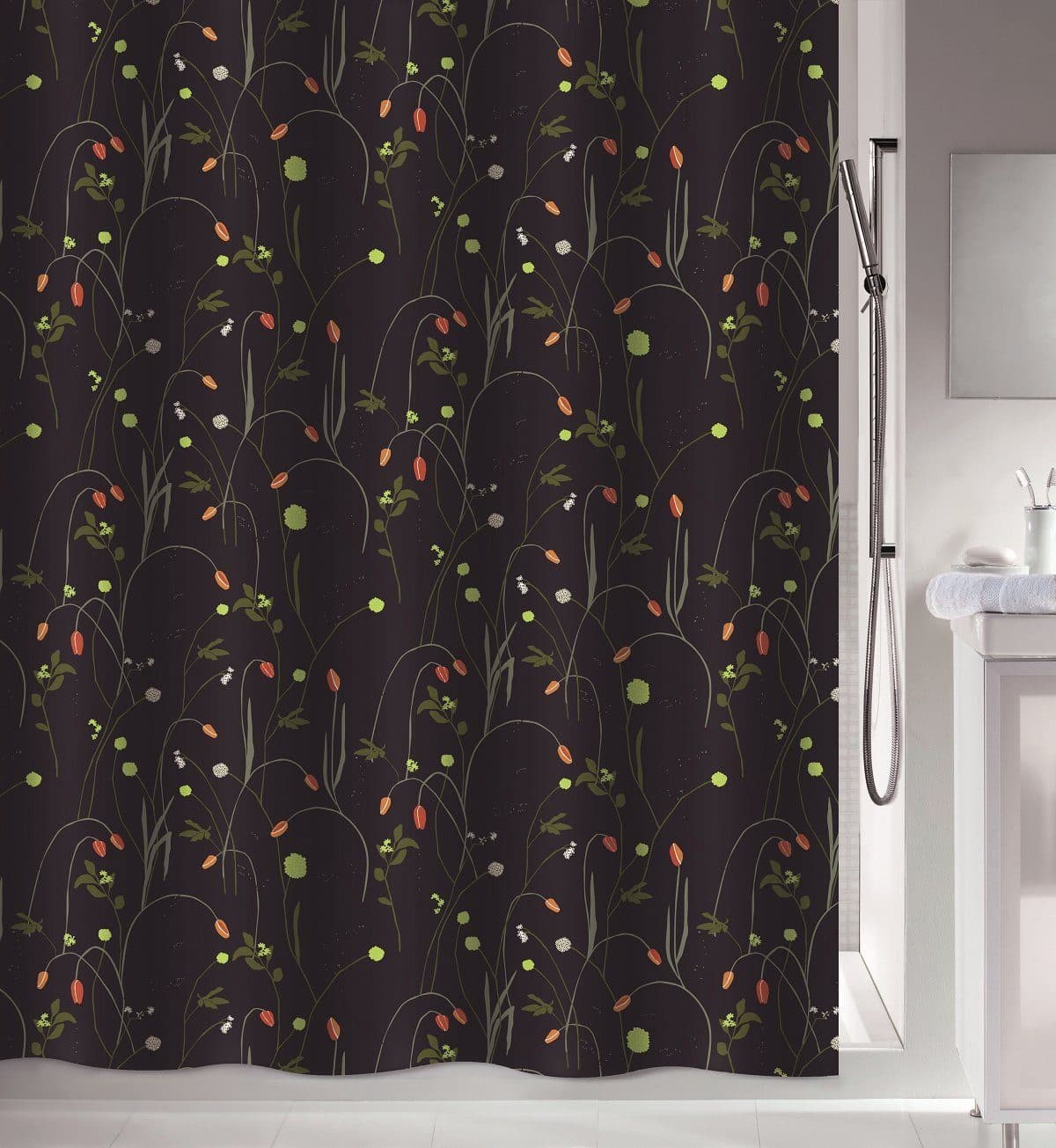 Spirella Duschvorhang CONTRASTE Floral Schwarz-Bunt