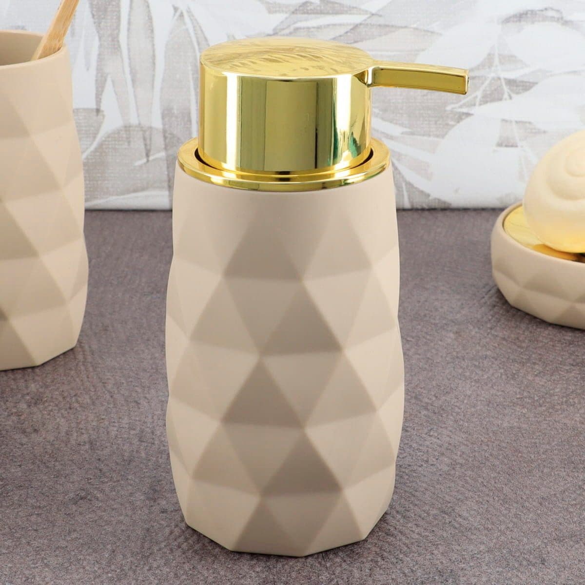 LikeKa Badaccessoire-Set Goldeffekt mit Seifenspender, Bürste & Schale - Bild 2