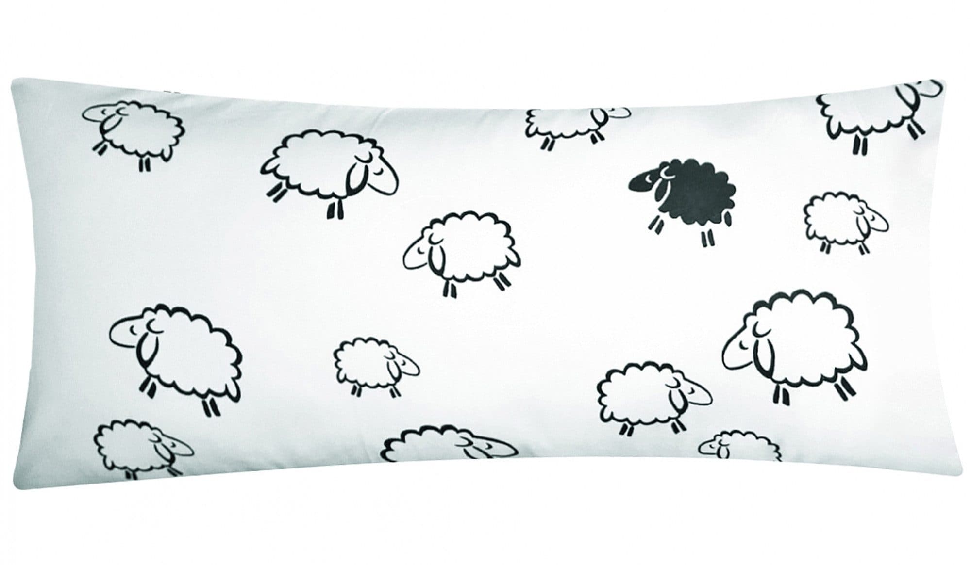 Heubergshop Kissenbezug 40x80 cm Baumwolle Schafe Lämmer Schwarz-Weiß