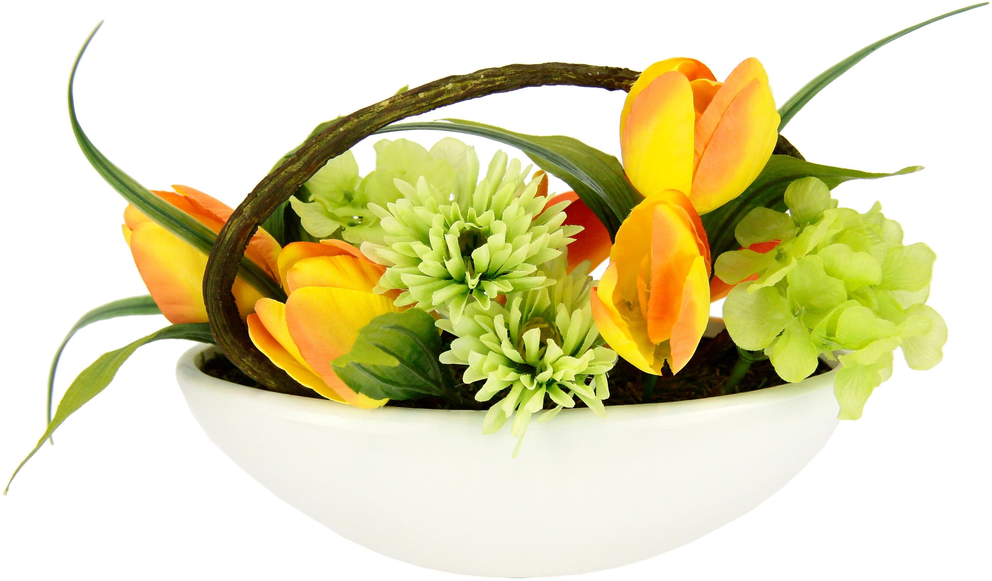 OTTO HOME Kunstblumen-Gesteck Tulpe Calla Hortensie Gerbera Gelb Orange Keramik - Bild 2