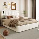 Gdood Polsterbett 140x200 cm Beige Samt Stauraum LED Bild 2