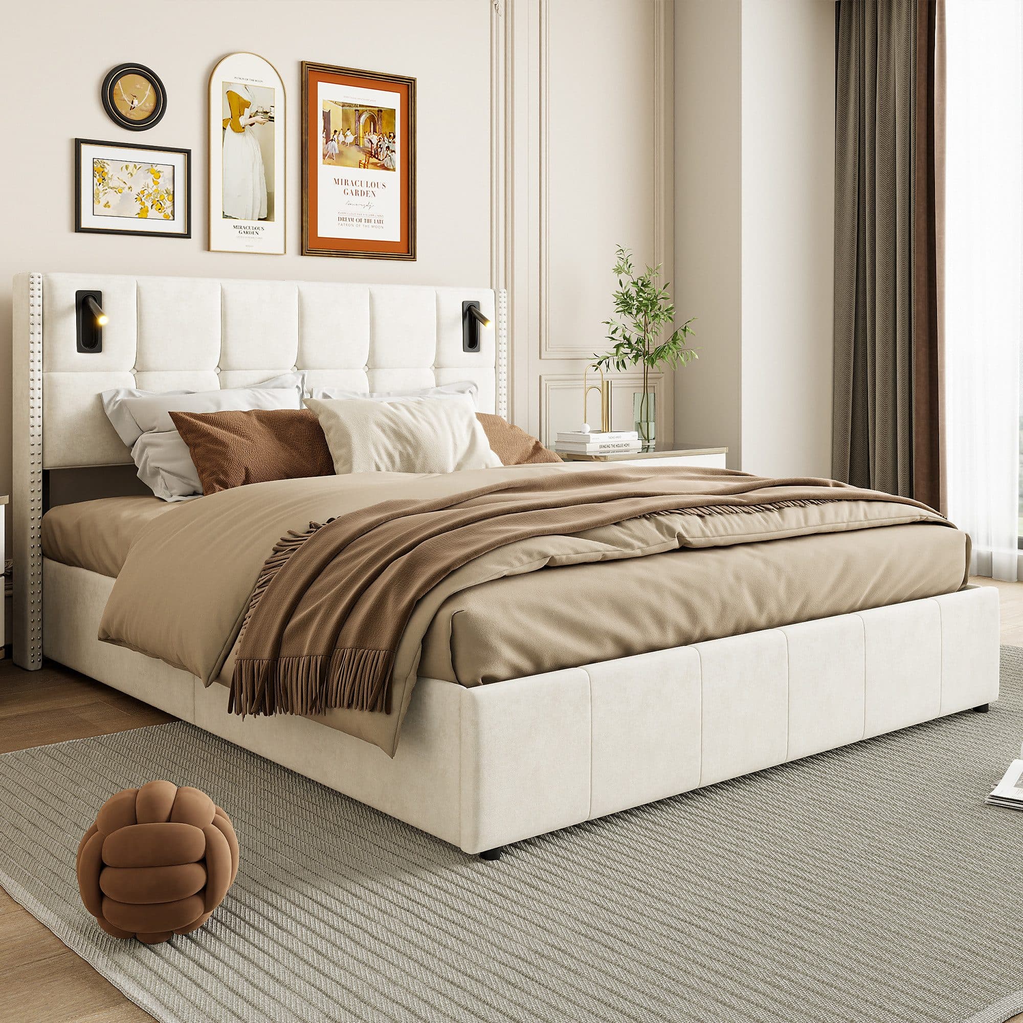 Gdood Polsterbett 140x200 cm Beige Samt Stauraum LED - Bild 2