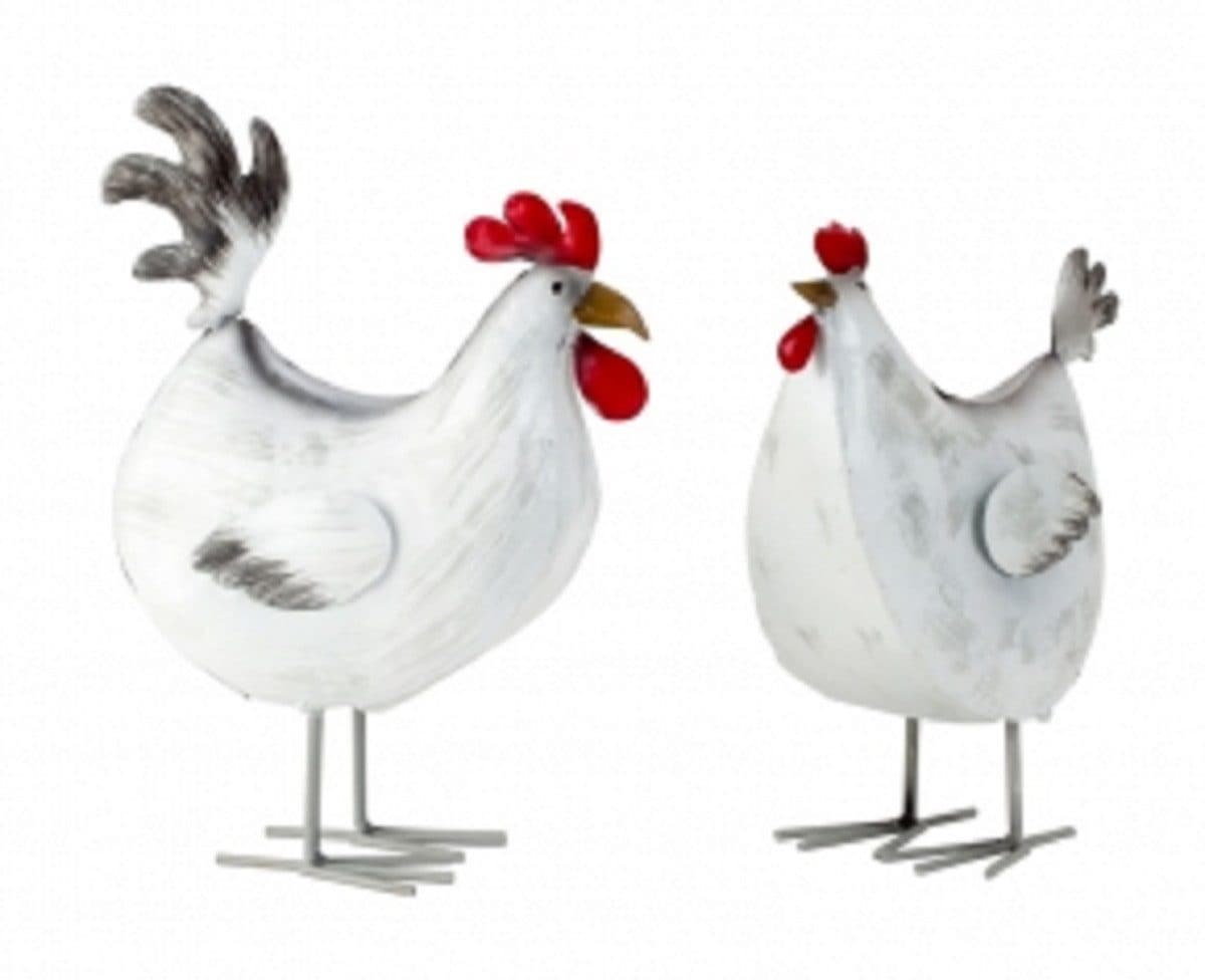 Geschenkestadl Tierfigur Hahn und Henne Metall Landhausstil