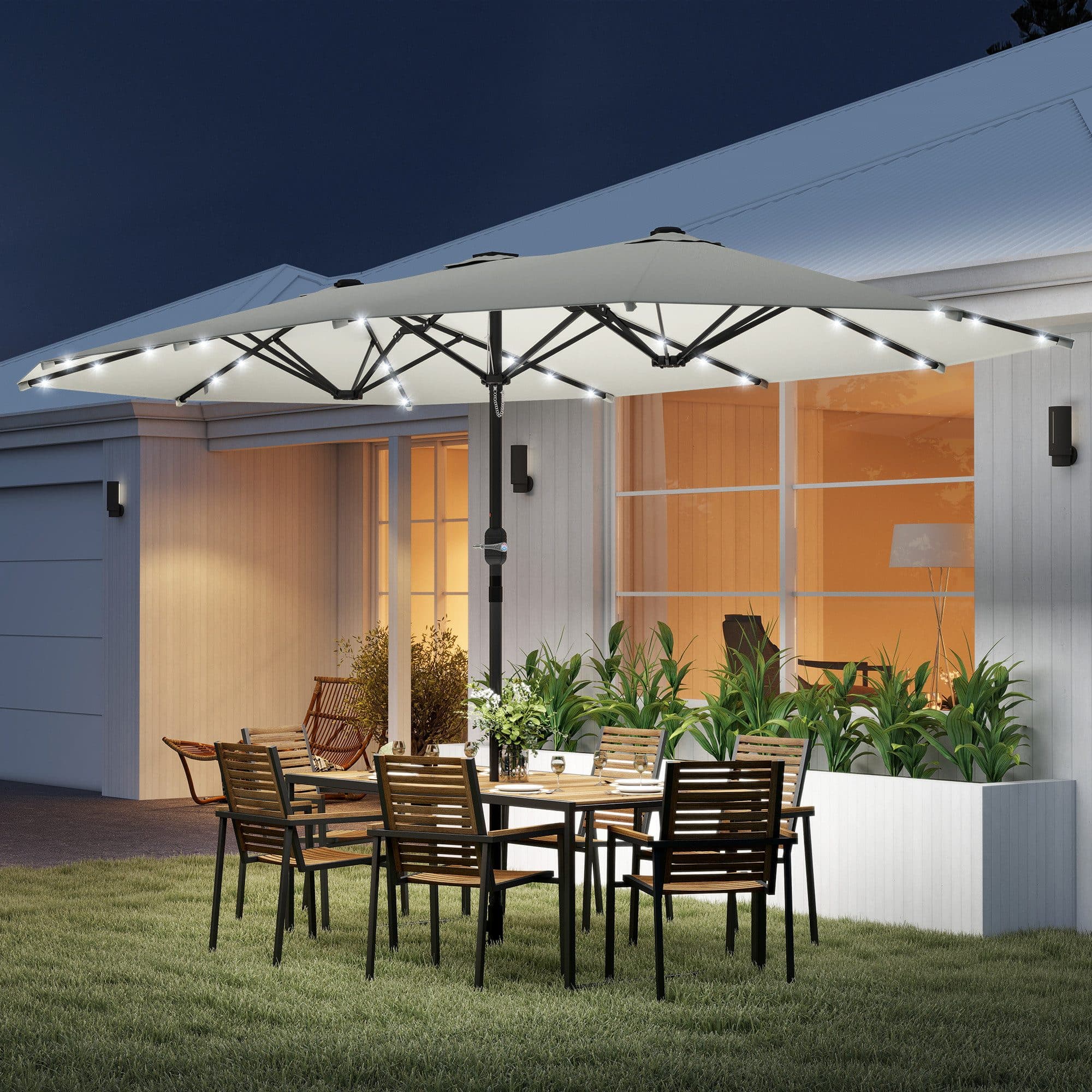 Outsunny Sonnenschirm Metall, Polyester mit LED-Beleuchtung - Bild 2