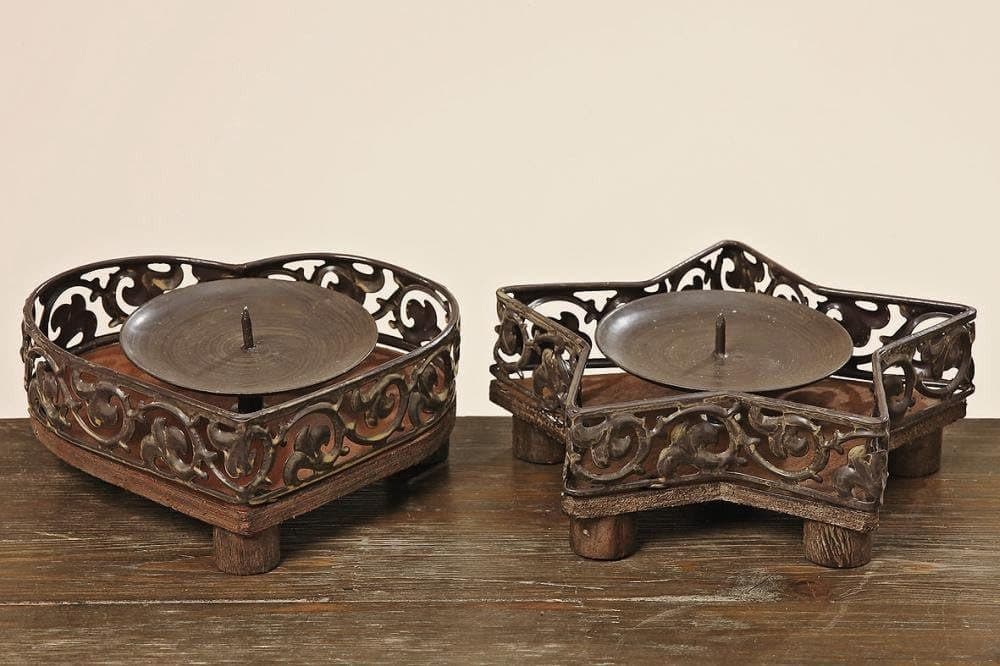 BOLTZE GRUPPE Kerzenhalter Aurelia Holz Metall Stern/Herz 2er Set