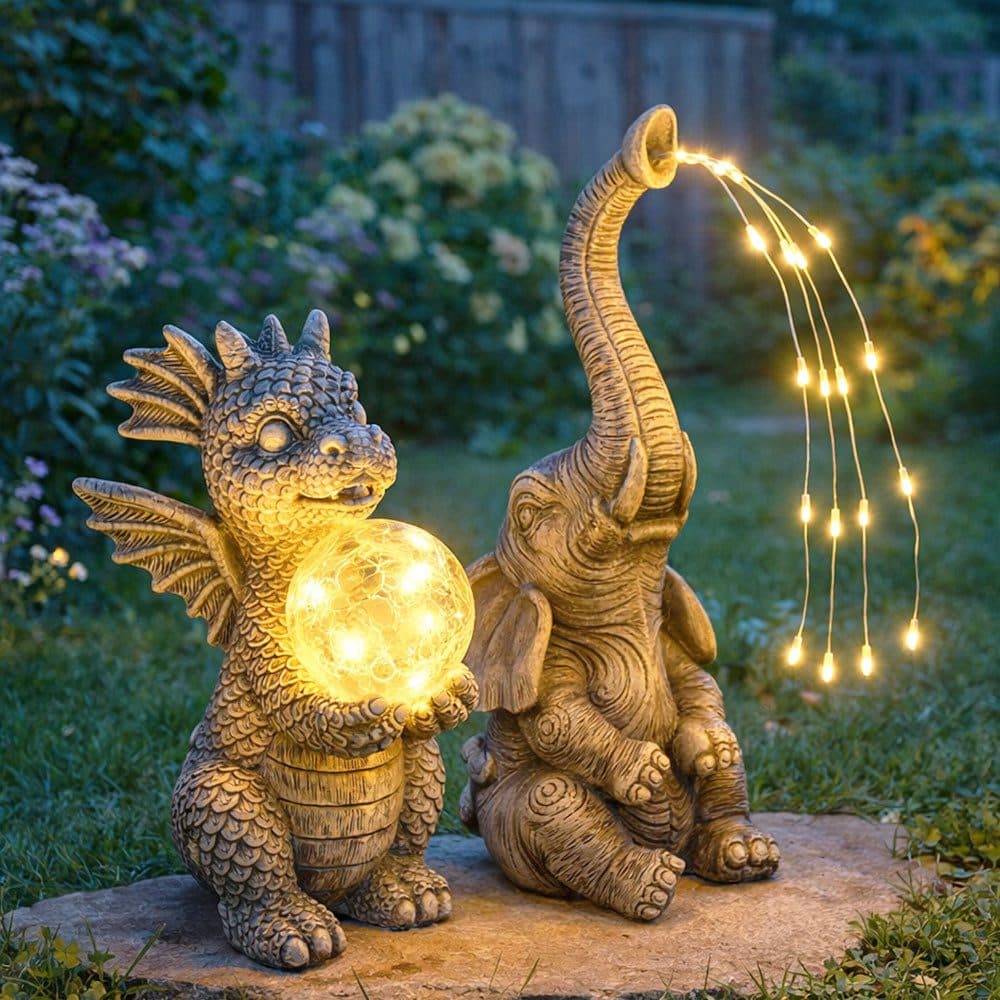 GLOBO LIGHTING LED Dekofigur 2er Set Drache Elefant Solarleuchte Grau - Bild 2
