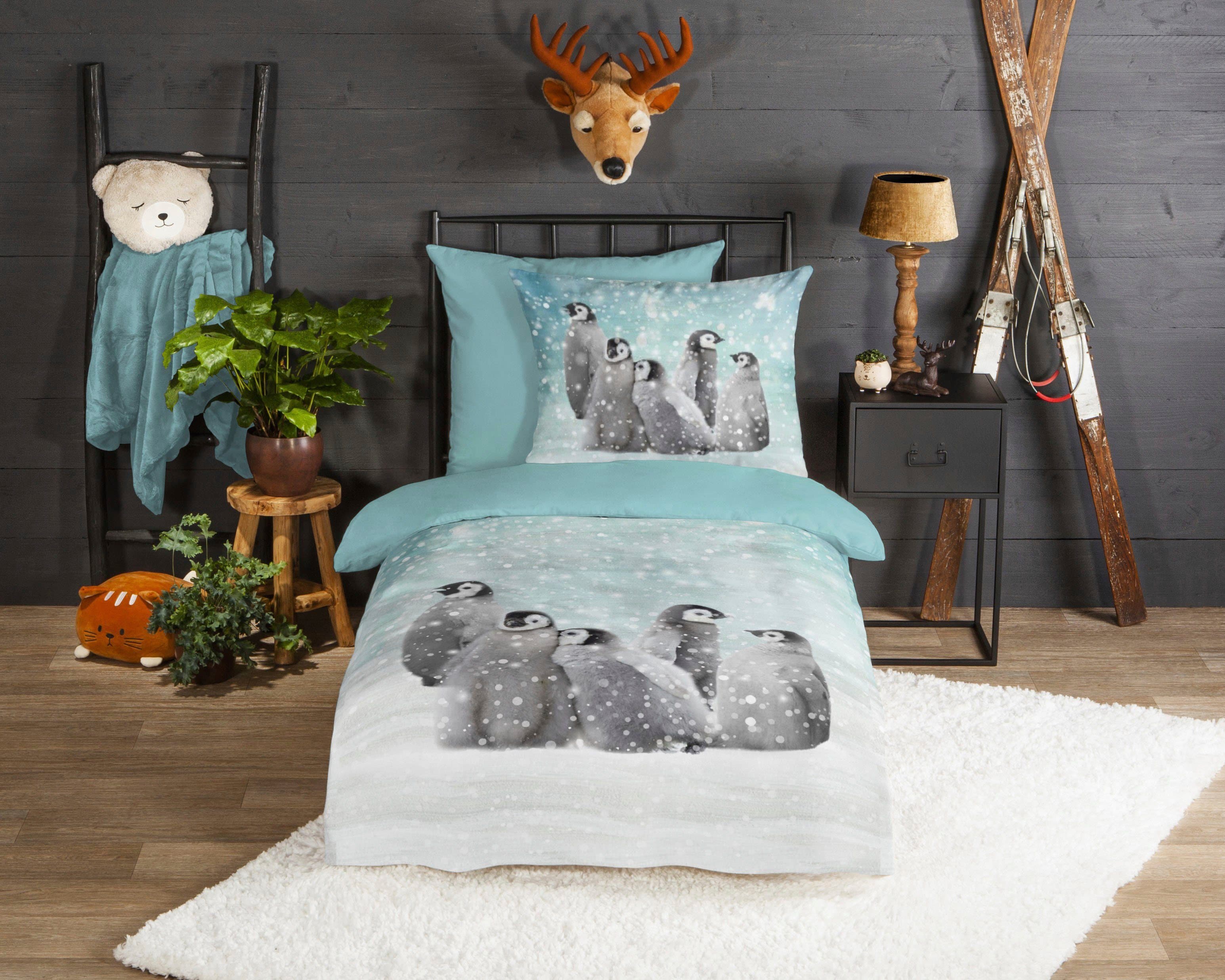 Good Morning Kinderbettwäsche Pengu Blau Pinguin Design Wendeoptik - Bild 2