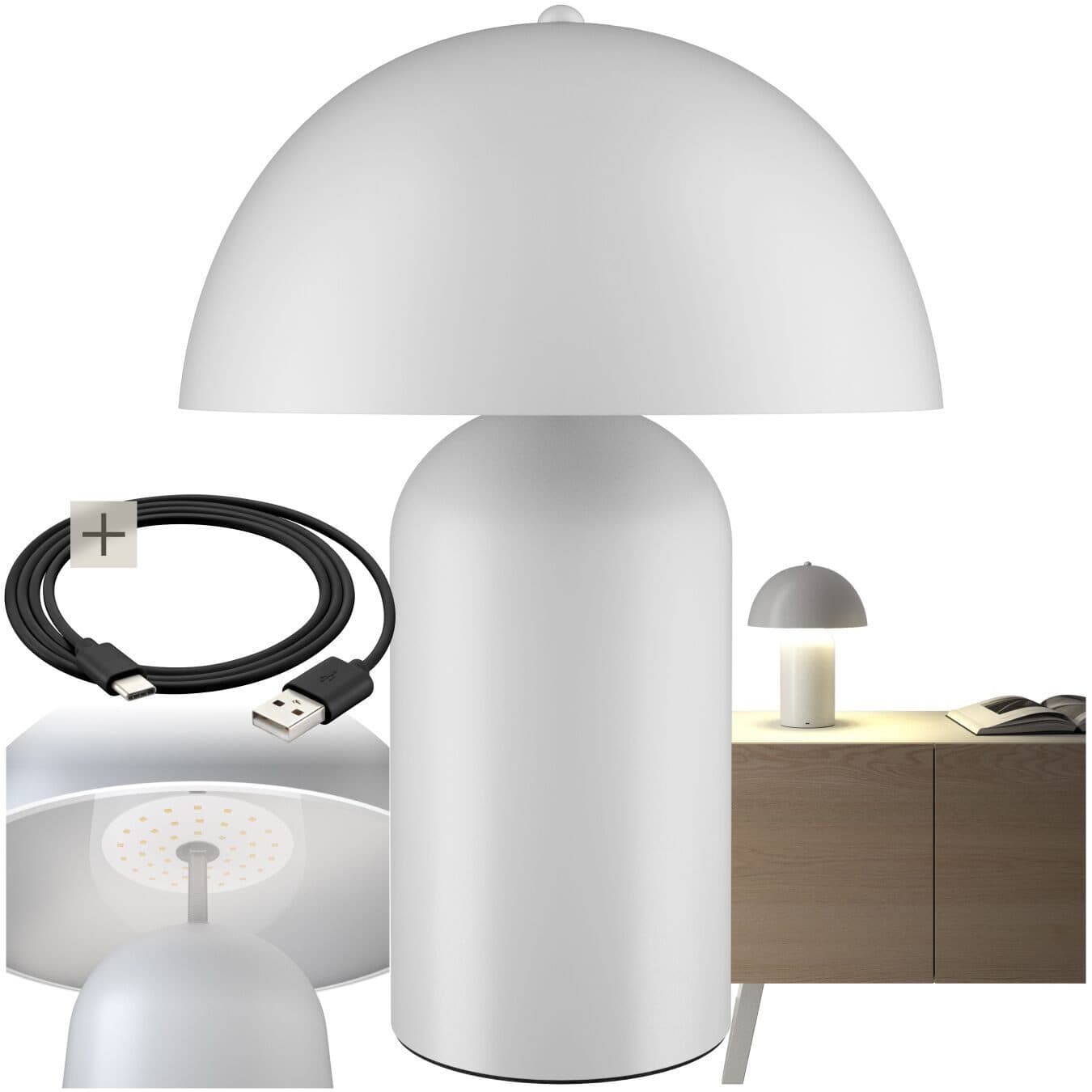 tectake Schreibtischlampe Akku Dimmbar Retro Pilzdesign Weiß - Bild 2