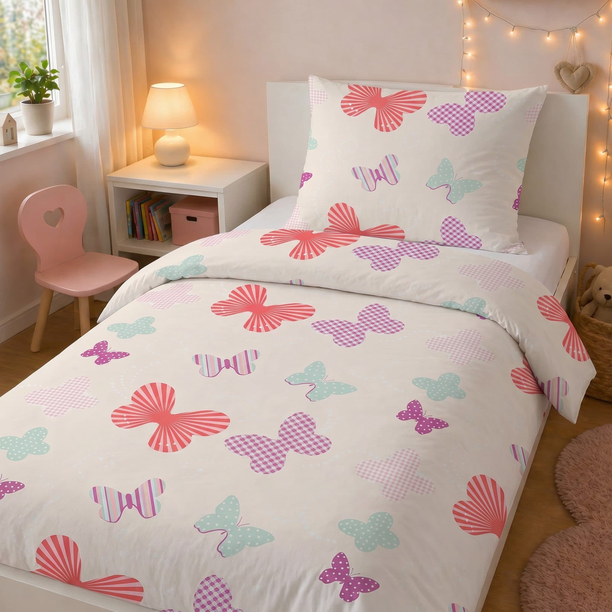 LINKHOFF Kinderbettwäsche Schmetterling Rosa 100% Baumwolle mit Kissen - Bild 2
