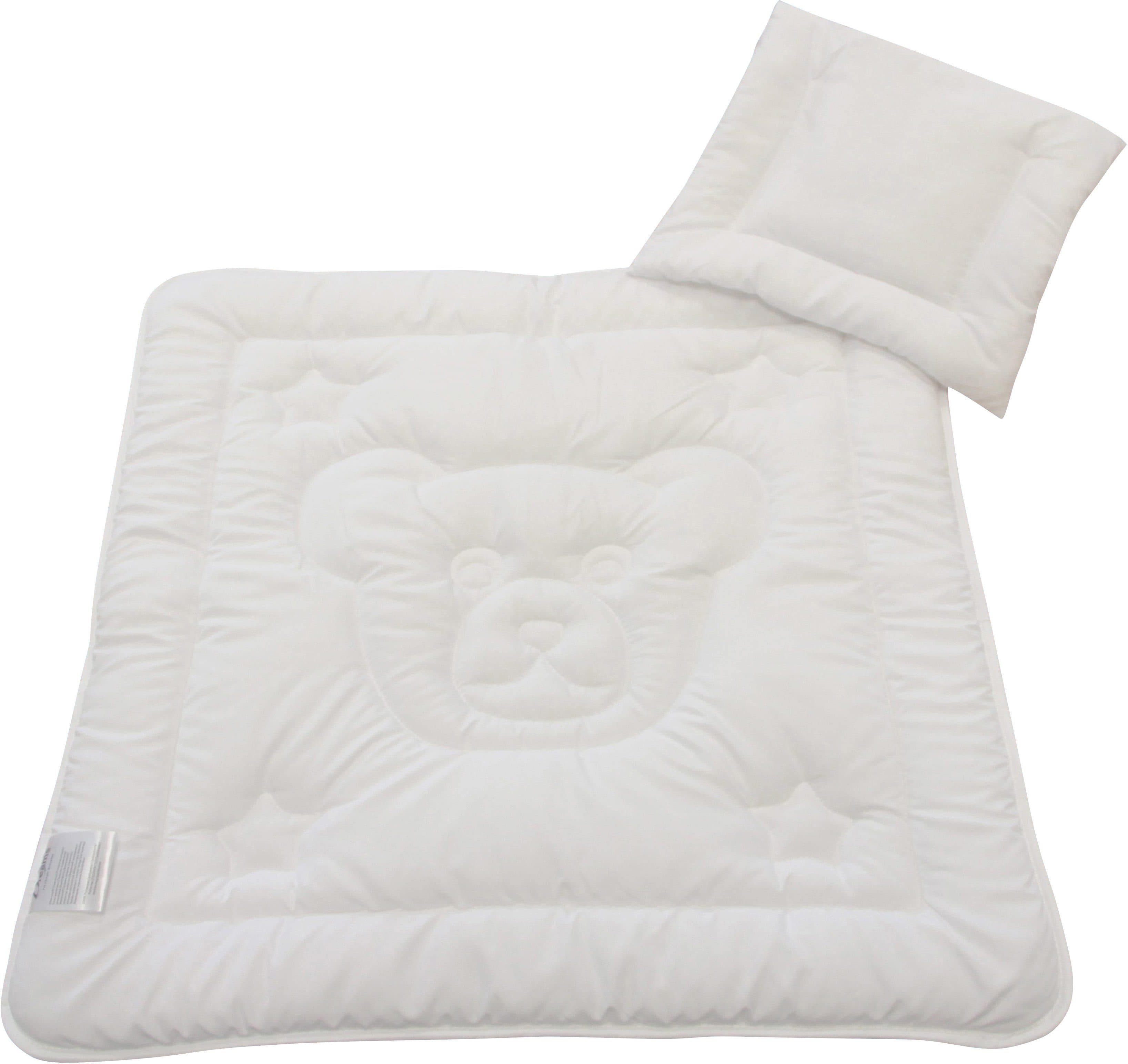 DREAMS Steppbett + Kopfkissen Set Weiß Teddybär Microfaser - Bild 2