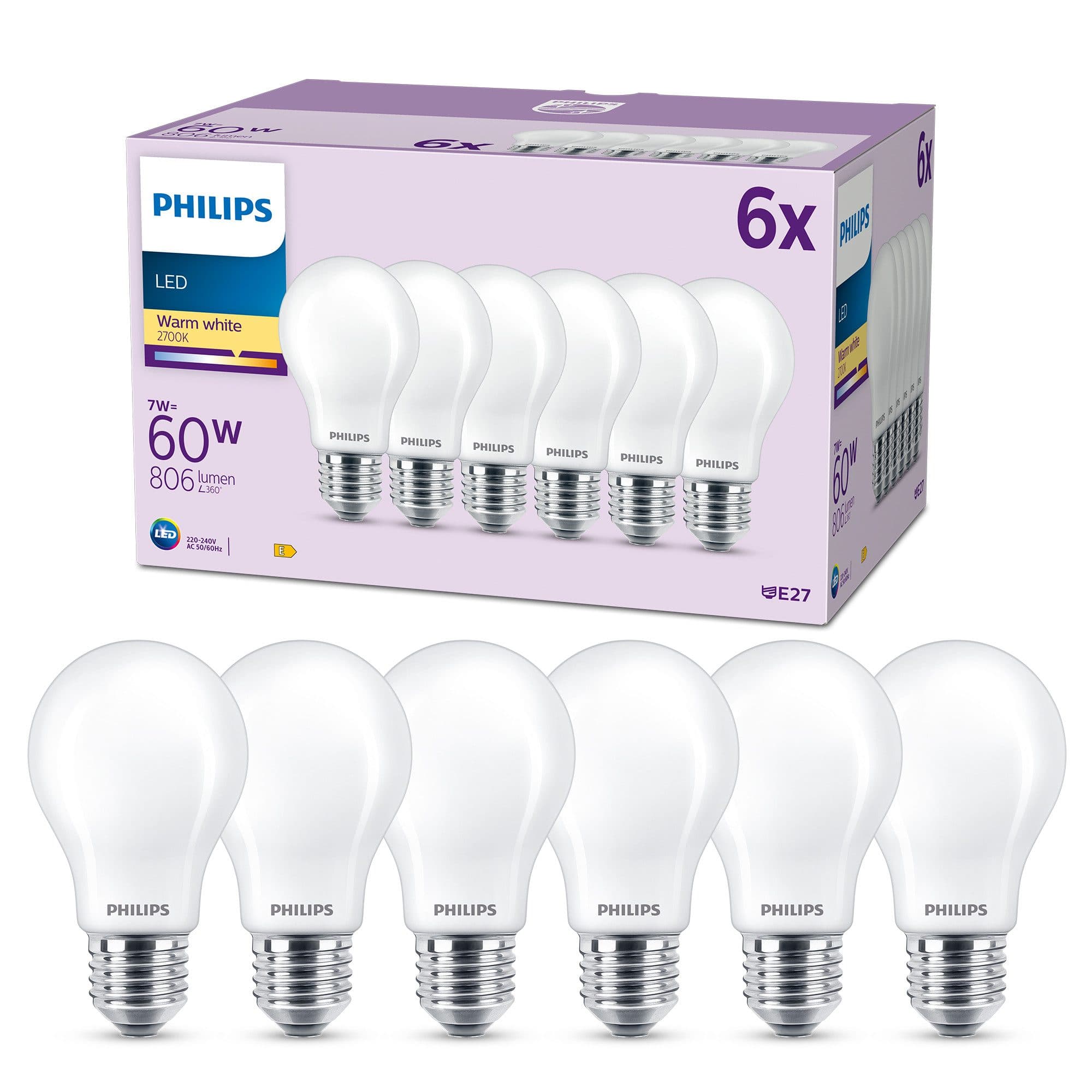 Philips LED-Leuchtmittel Classic 60W Non-Dim E27 6 St. Warmweiß - Bild 2