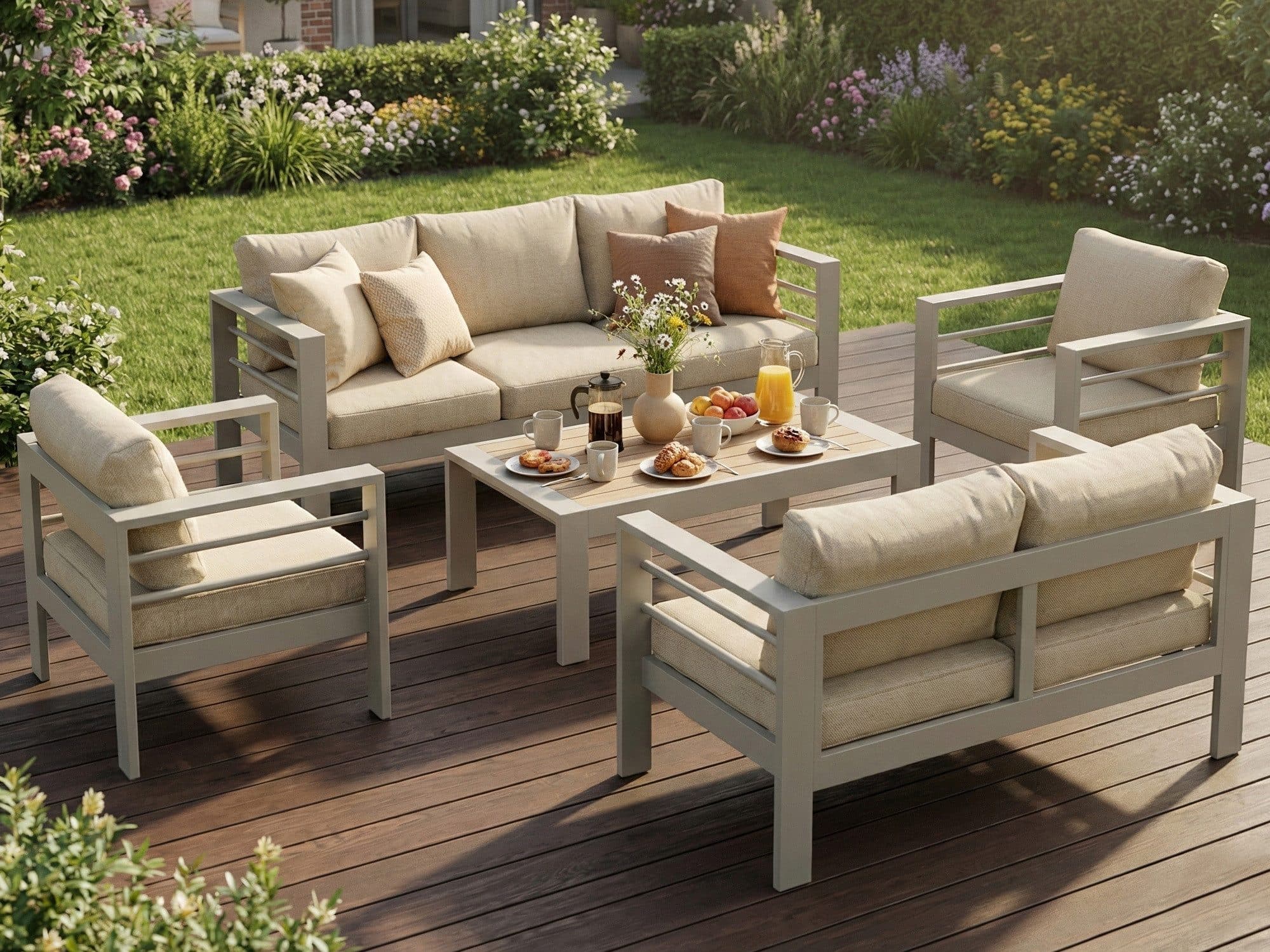 MeXo Gartenlounge-Set 5-tlg. Aluminium Beige WPC-Tischplatte - Bild 2