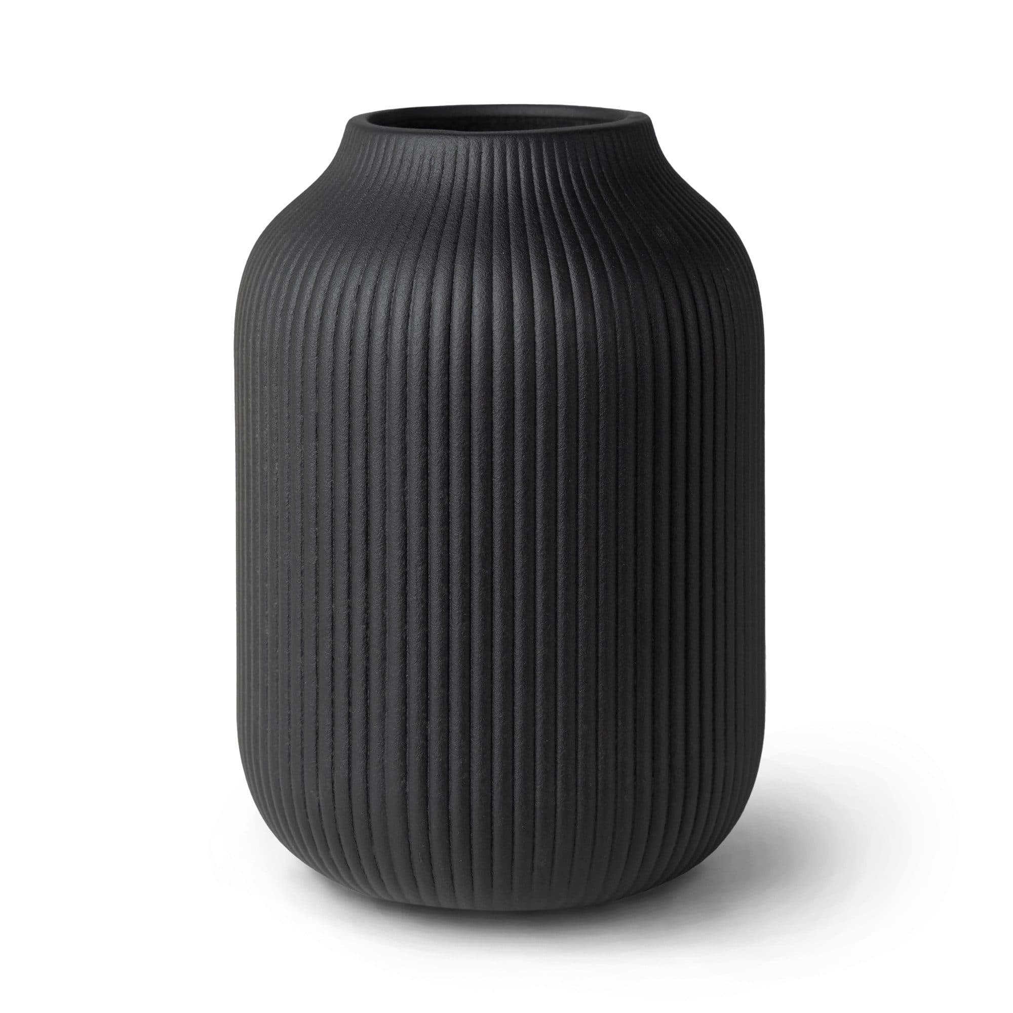 flature Dekovase mit Rillen - wasserdichte Keramik Vase in Matt Schwarz - Bild 2