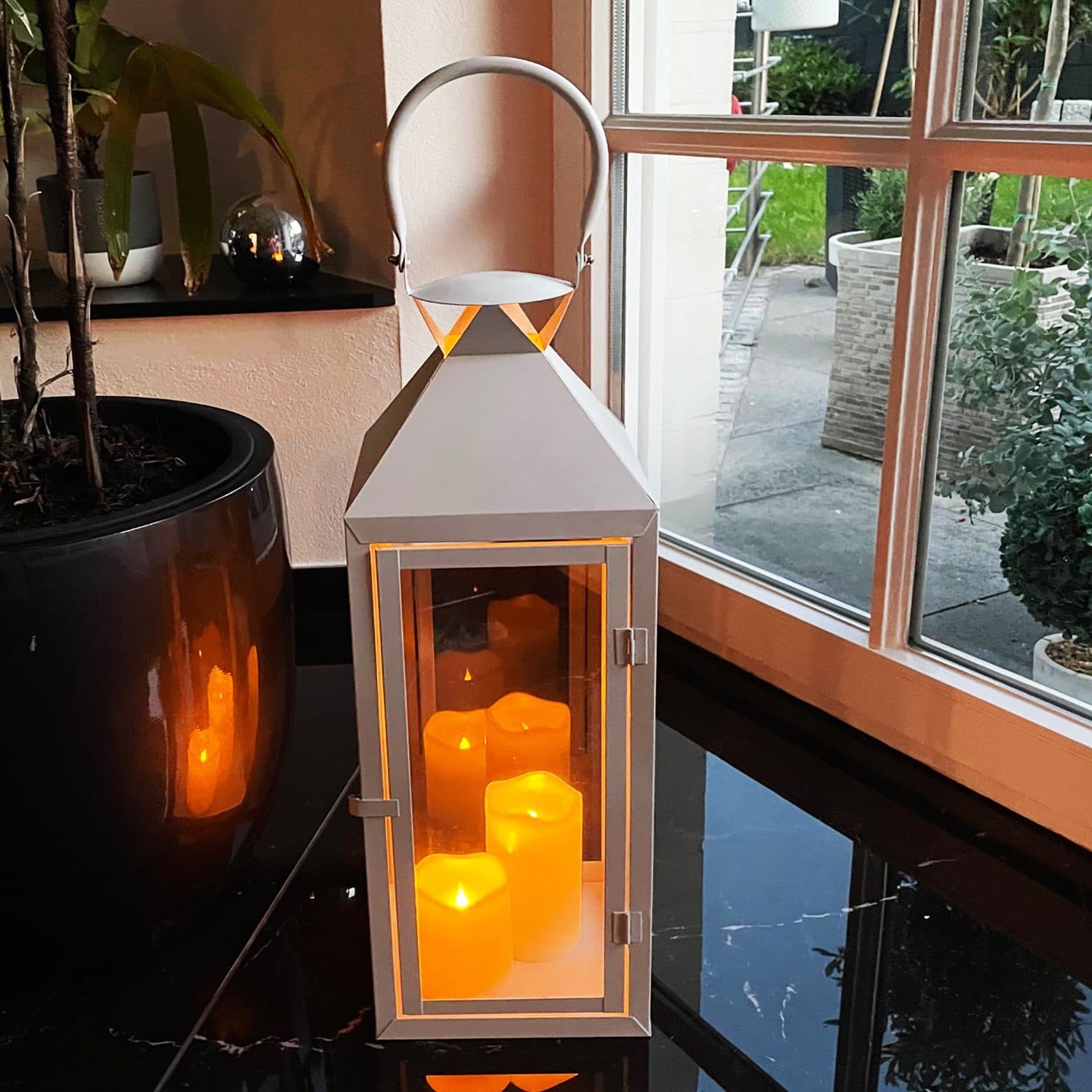 INDA-Exclusiv Laterne Große Garten - Laterne Windlicht Weiß Metall 54cm - Bild 2