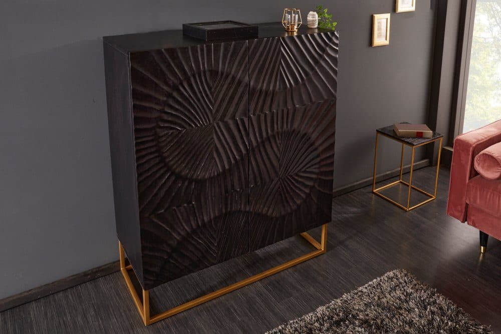 riess-ambiente Highboard SCORPION Schwarz Gold 3D Schnitzerei Massivholz - Bild 2