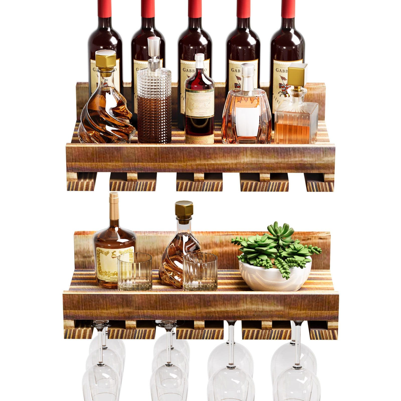 Yorbay Weinregal Set 2-tlg. Wandregal Kiefernholz Braun - Bild 2