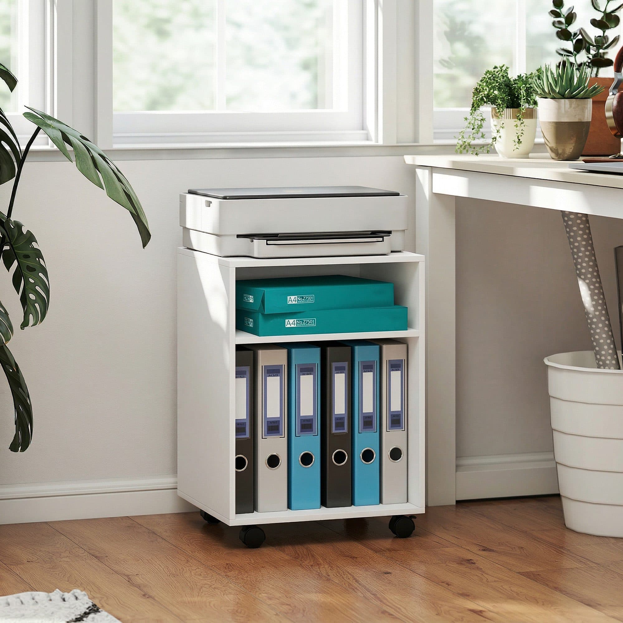 HOMCOM Aktenschrank Druckerhalter Weiß mit Rollen - Bild 2