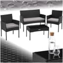 TECTAKE Sitzgruppe Rattan Gartenset 4-tlg. Schwarz mit Glasplatte Bild 2