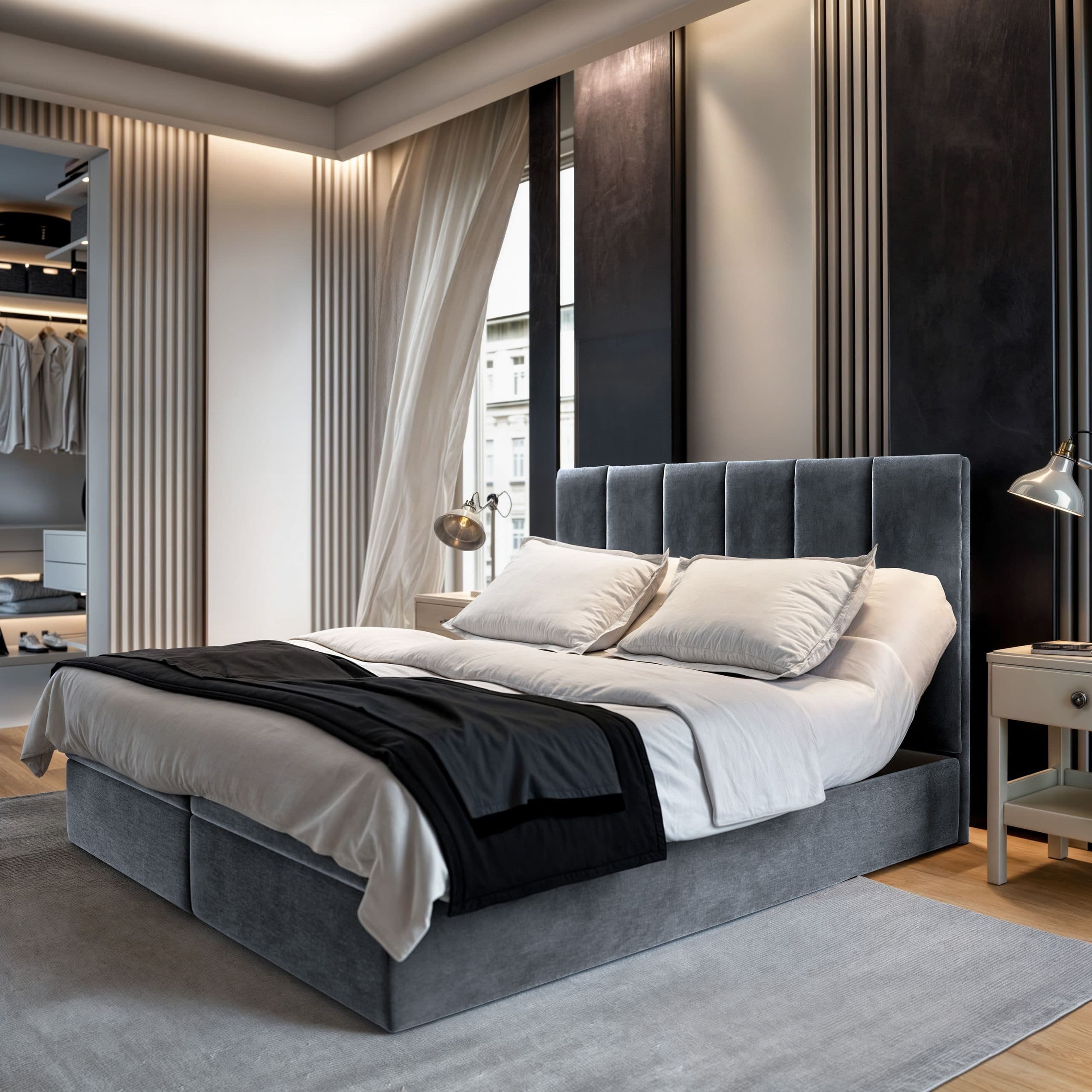 Masseno Boxbett BARINO grau mit Bonell-Matratze und Topper - Bild 2