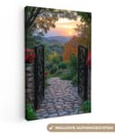 OneMillionCanvasses® Leinwandbild Landschaft mit Zaun und Sonnenuntergang Bild 2