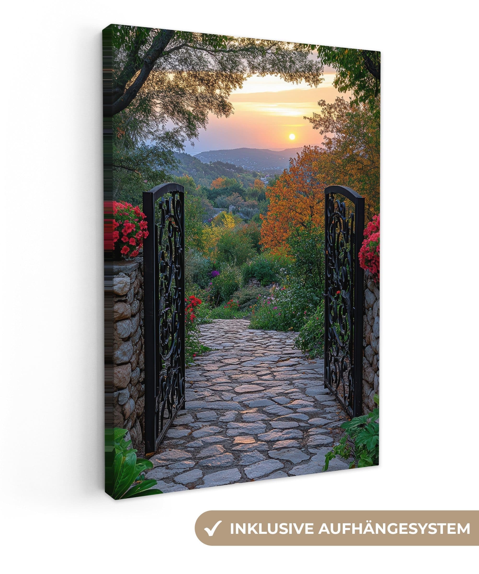 OneMillionCanvasses® Leinwandbild Landschaft mit Zaun und Sonnenuntergang - Bild 2
