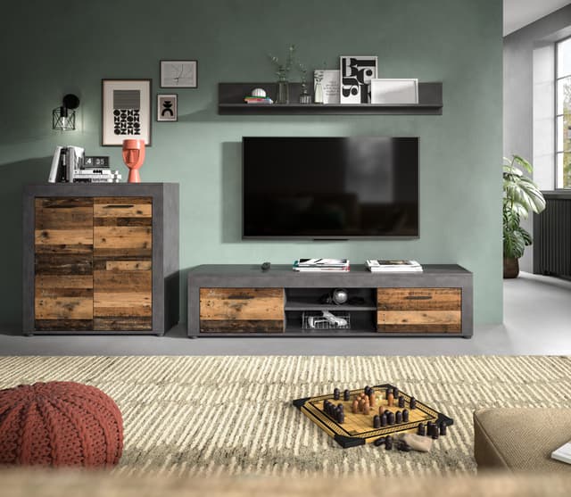 Aosta Wohnzimmer-Set - Highboard, Lowboard & Wandboard 3-teilig