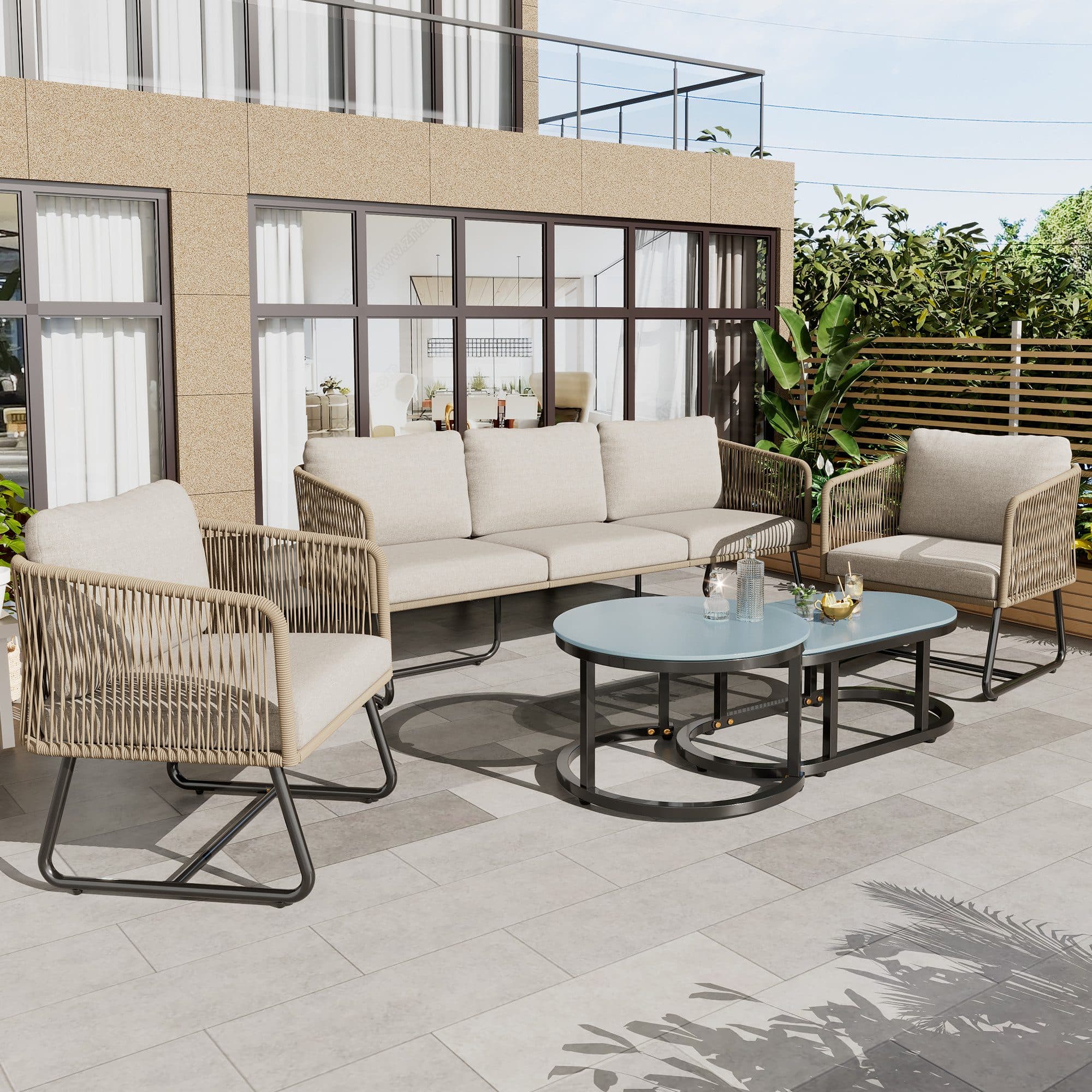 Flieks Gartenlounge-Set 5-tlg. Beige Seil - Bild 2