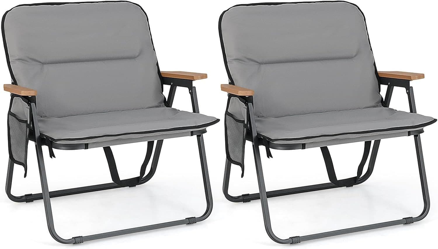 COSTWAY Campingstuhl 2er Set Grau Klappstuhl mit Kissen