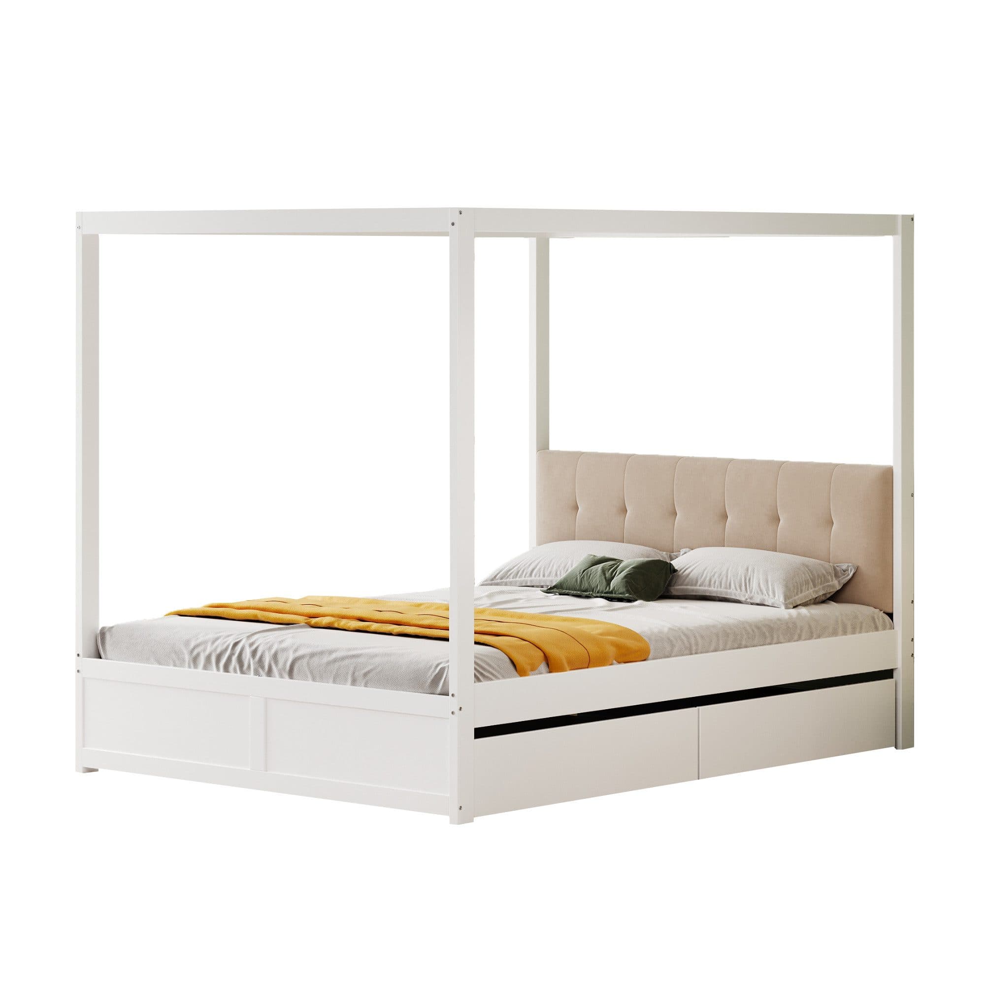 Tongtong Himmelbett mit großen Schubladen und weicher Rückenlehne, Weiß - Bild 2