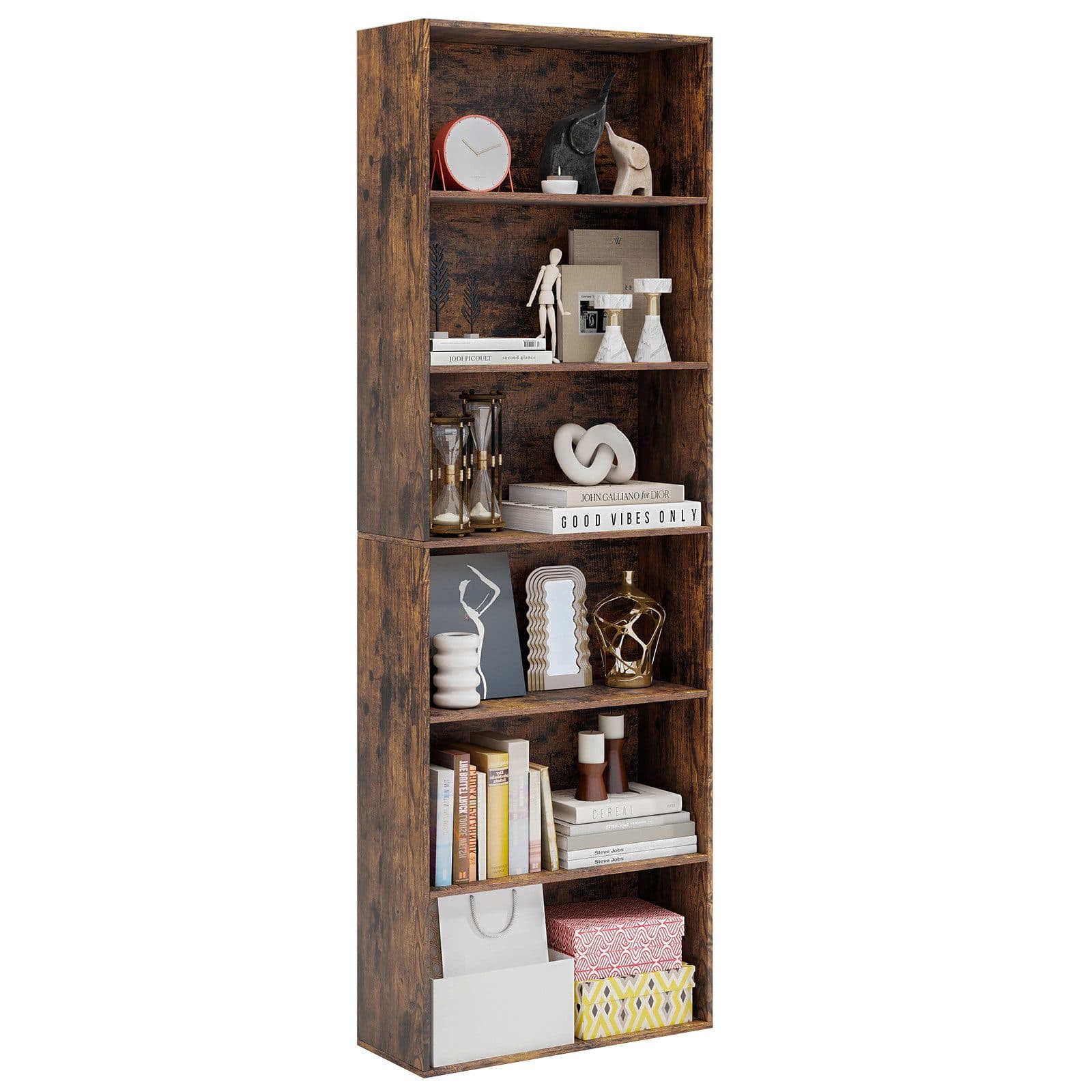 COSTWAY Bücherregal 6-stöckig offen Braun mit Kippschutz - Bild 2