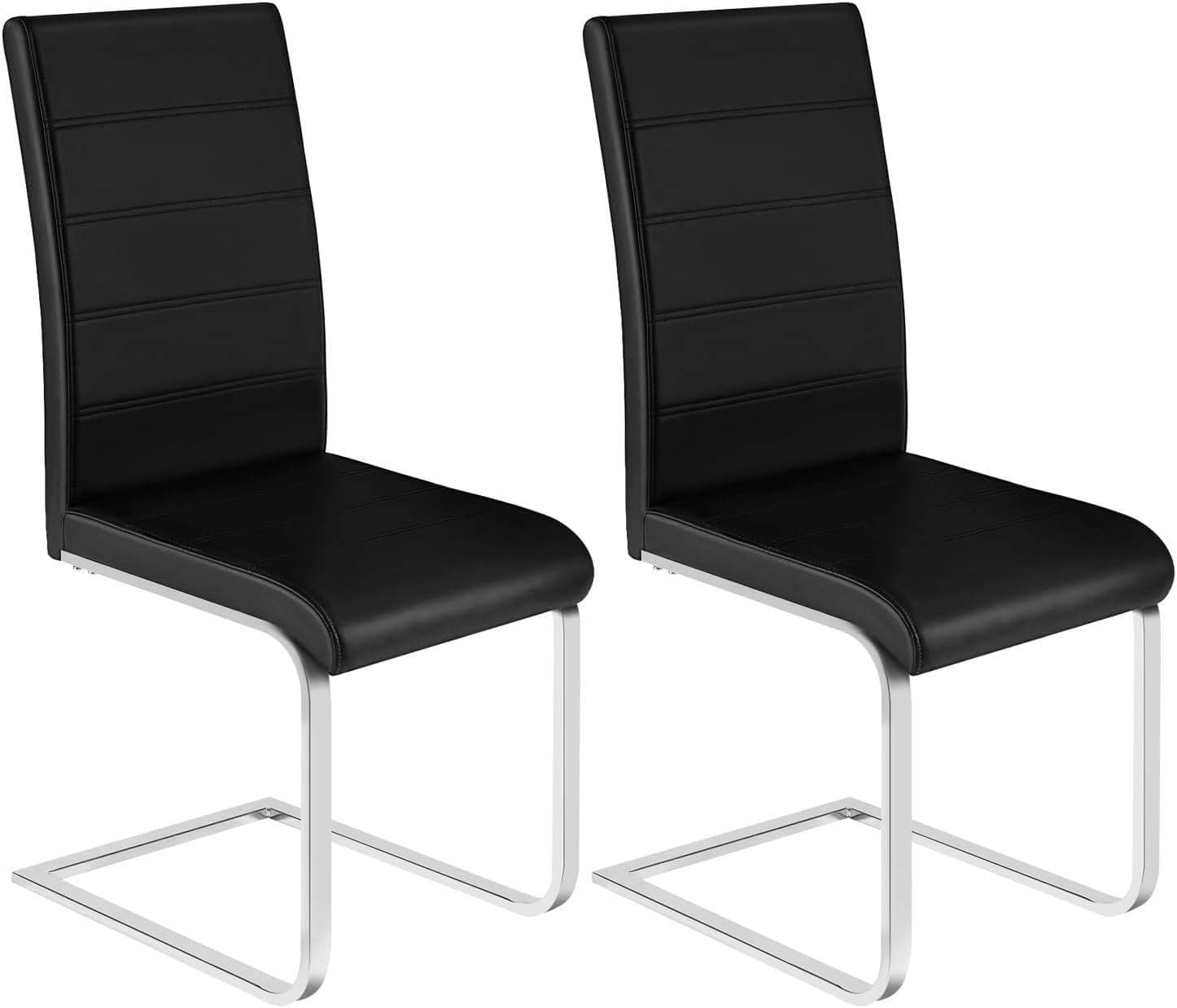 Woltu Freischwinger Set 2 Stuhl Schwarz Weiß Kunstleder - Bild 2