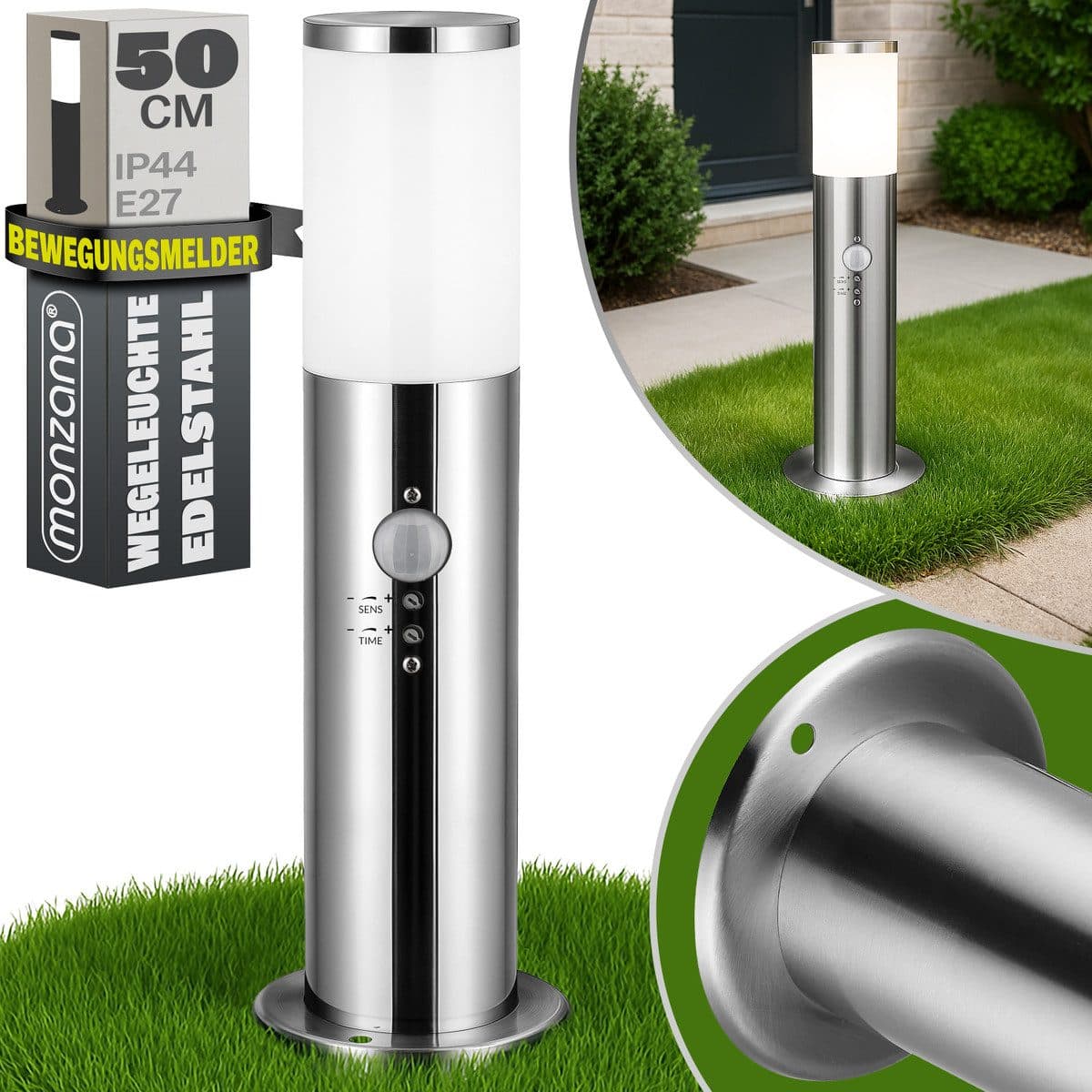 monzana Gartenleuchte Edelstahl mit Bewegungsmelder Silber IP44 - Bild 2