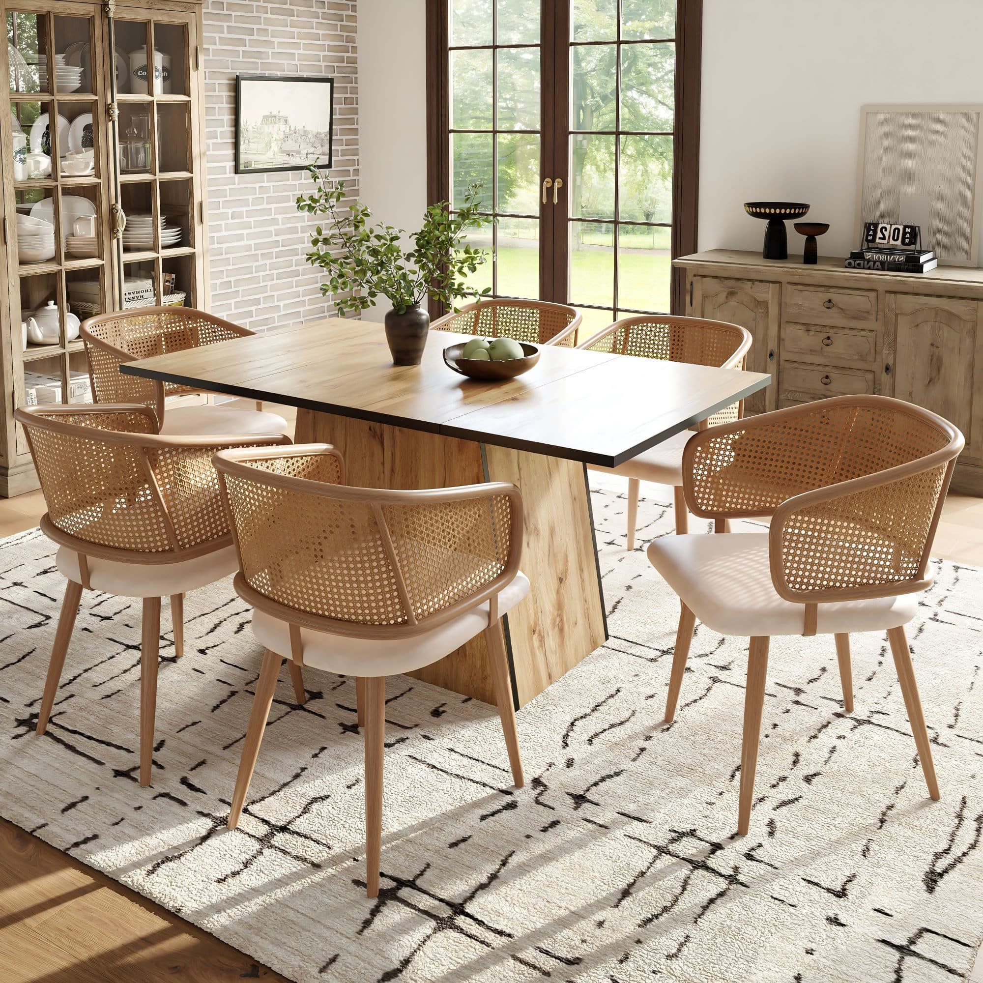 Flieks Esszimmerstuhl Set 6er Kunstleder Rattan Beige/Braun - Bild 2
