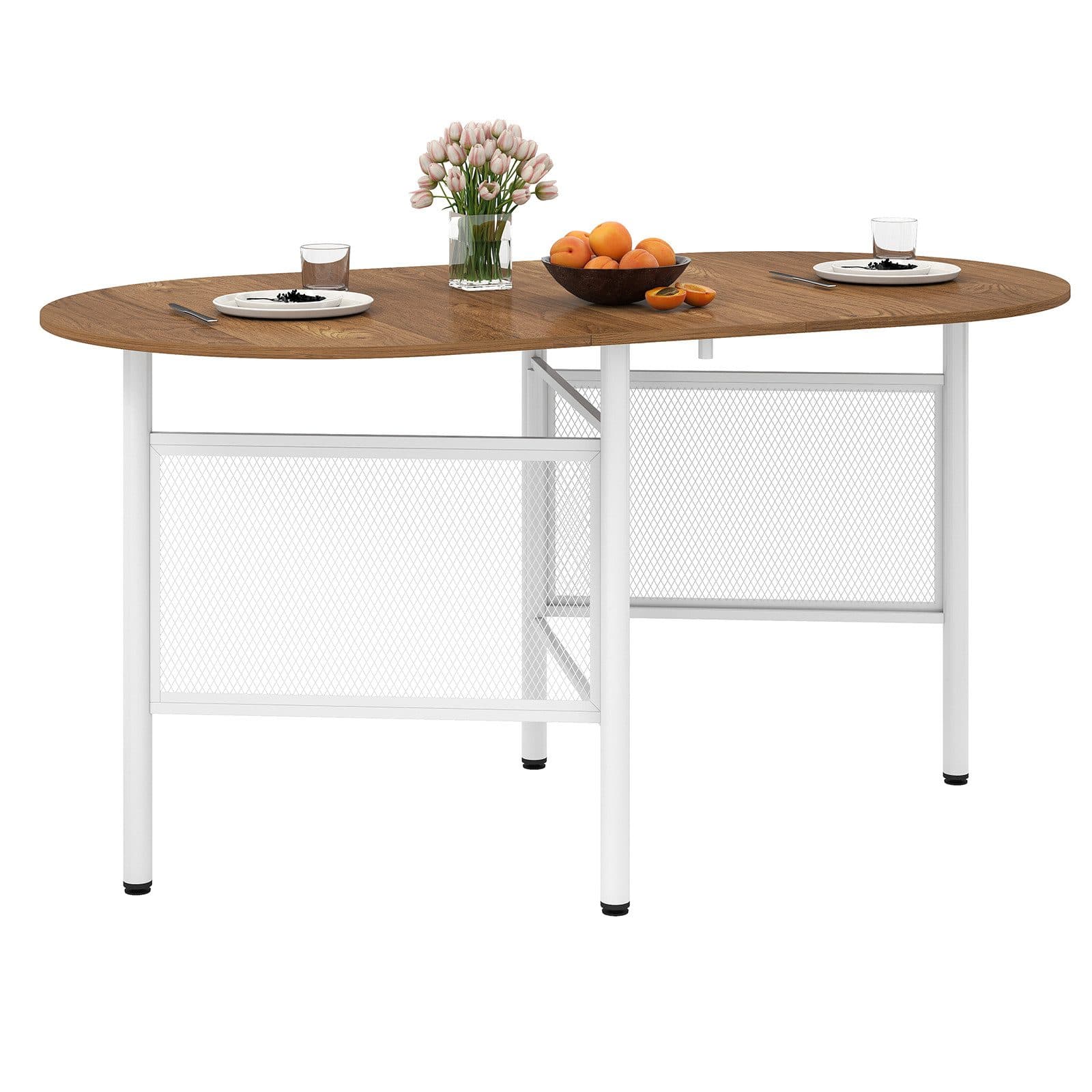 COSTWAY Esstisch Klapptisch Ausziehbar 6-8 Plätze Weiß Natur - Bild 2