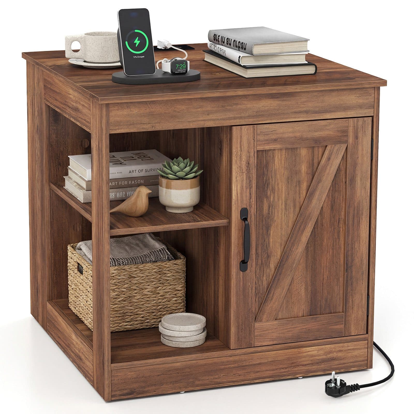 COSTWAY Beistelltisch mit Ladefunktion & verstellbarem Regal - Bild 2
