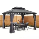 PURPLE LEAF Gartenpavillon Aluminium Hardtop mit LED-Lichtern und Seitenteilen Grau Bild 2