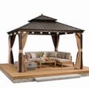 PURPLE LEAF Pavillon Hardtop Alu Gartenpavillon mit LED & Moskitonetz Bild 2