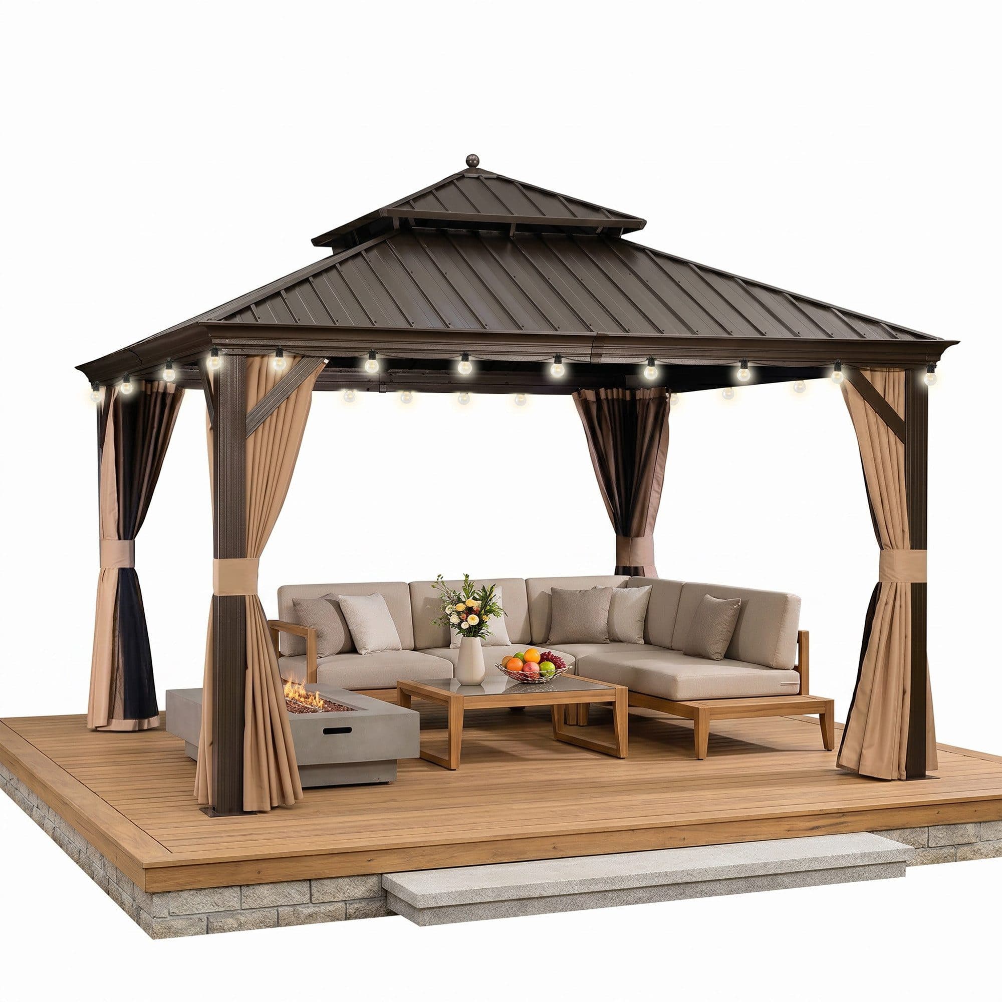 PURPLE LEAF Pavillon Hardtop Alu Gartenpavillon mit LED & Moskitonetz - Bild 2